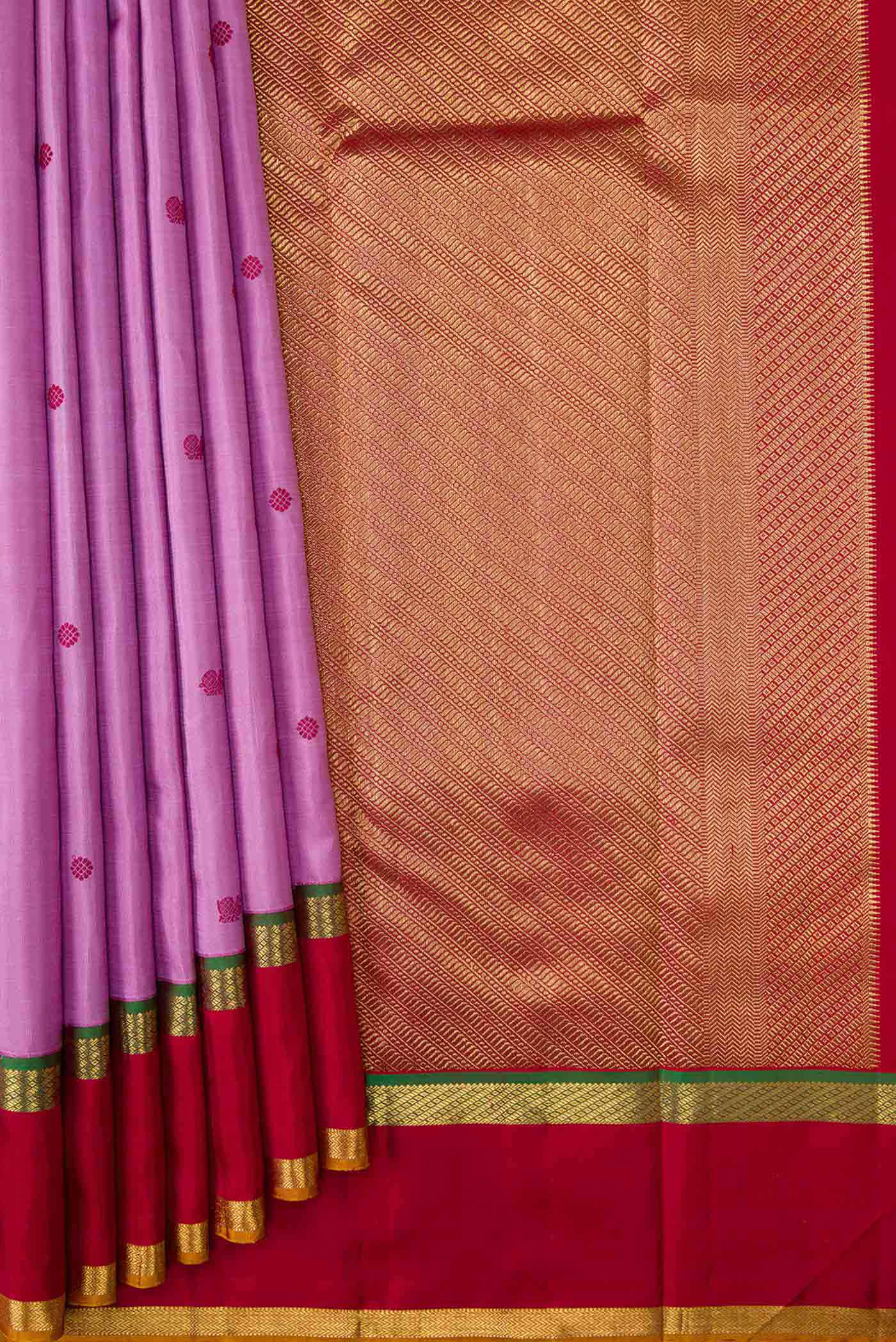 Pure Silk Pure Zari Lavender Dual Tone Kanchipuram Saree - Image 4