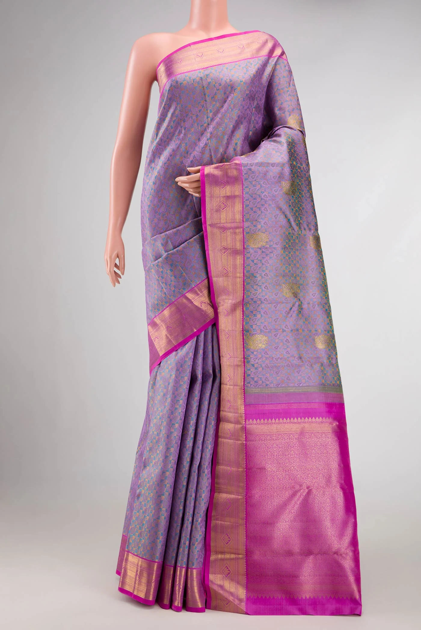 Pure Silk Pure Zari Lavender Kanchipuram Saree