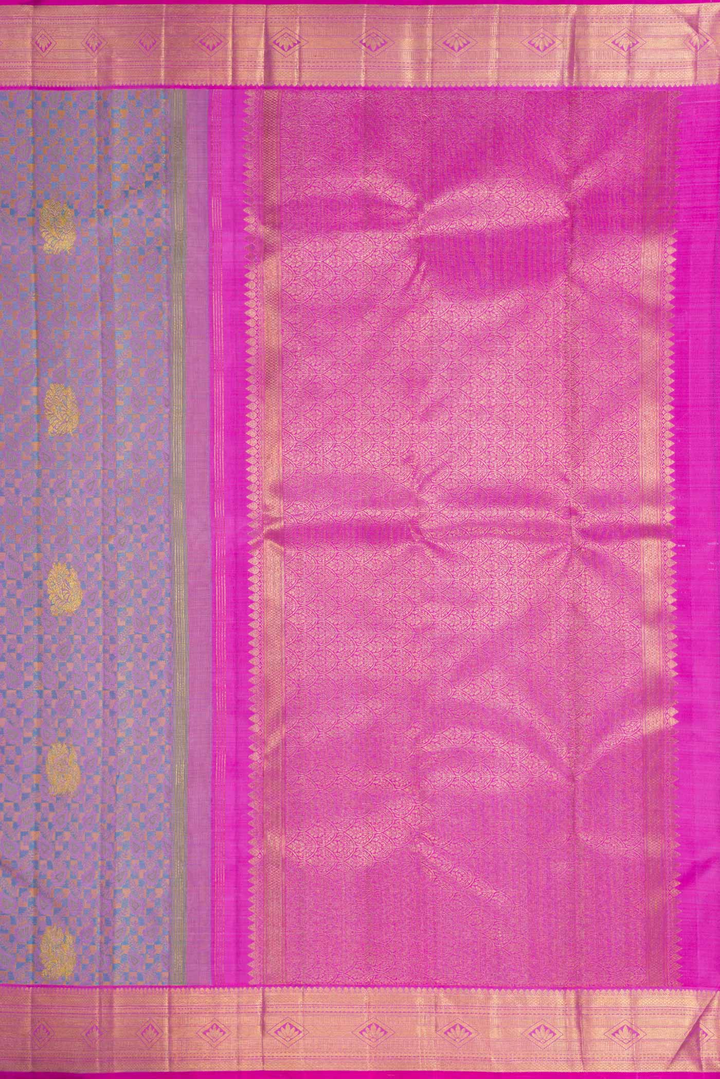 Pure Silk Pure Zari Lavender Kanchipuram Saree - Image 7