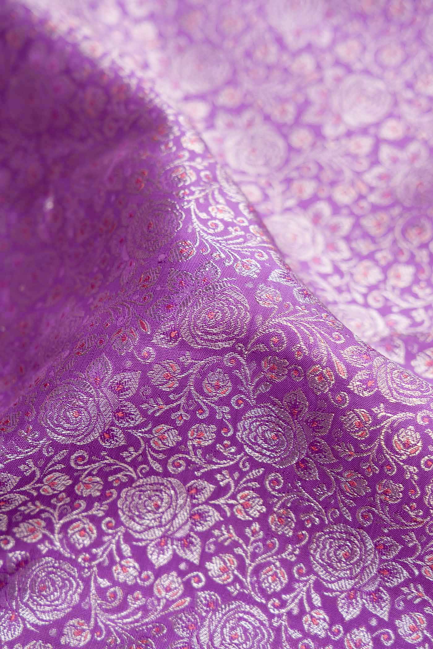 Pure Silk Pure Zari Lavender Dual Tone Kanjivaram Saree - Image 2