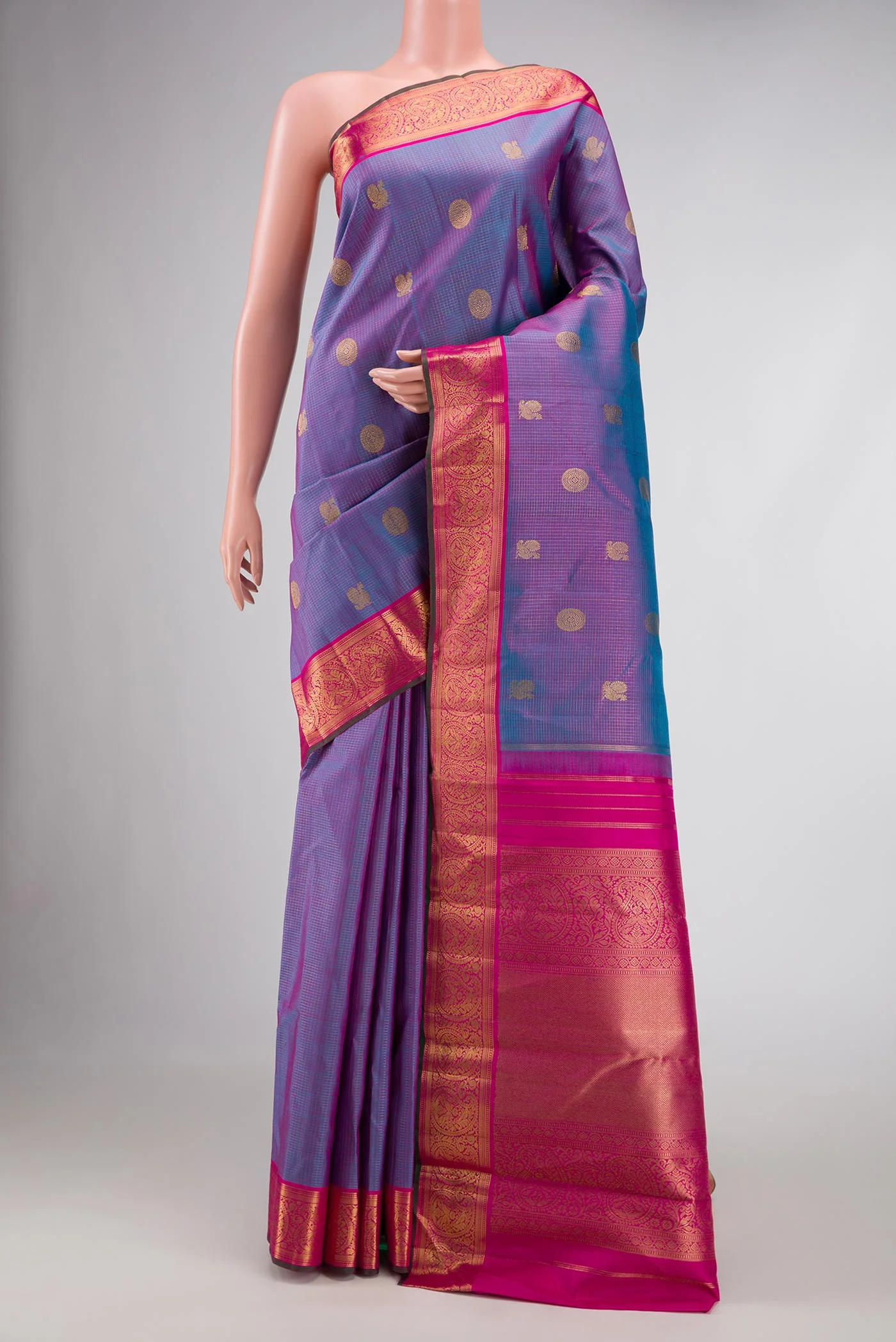 Pure Silk Pure Zari Lavender Dual Tone Kanjivaram Saree