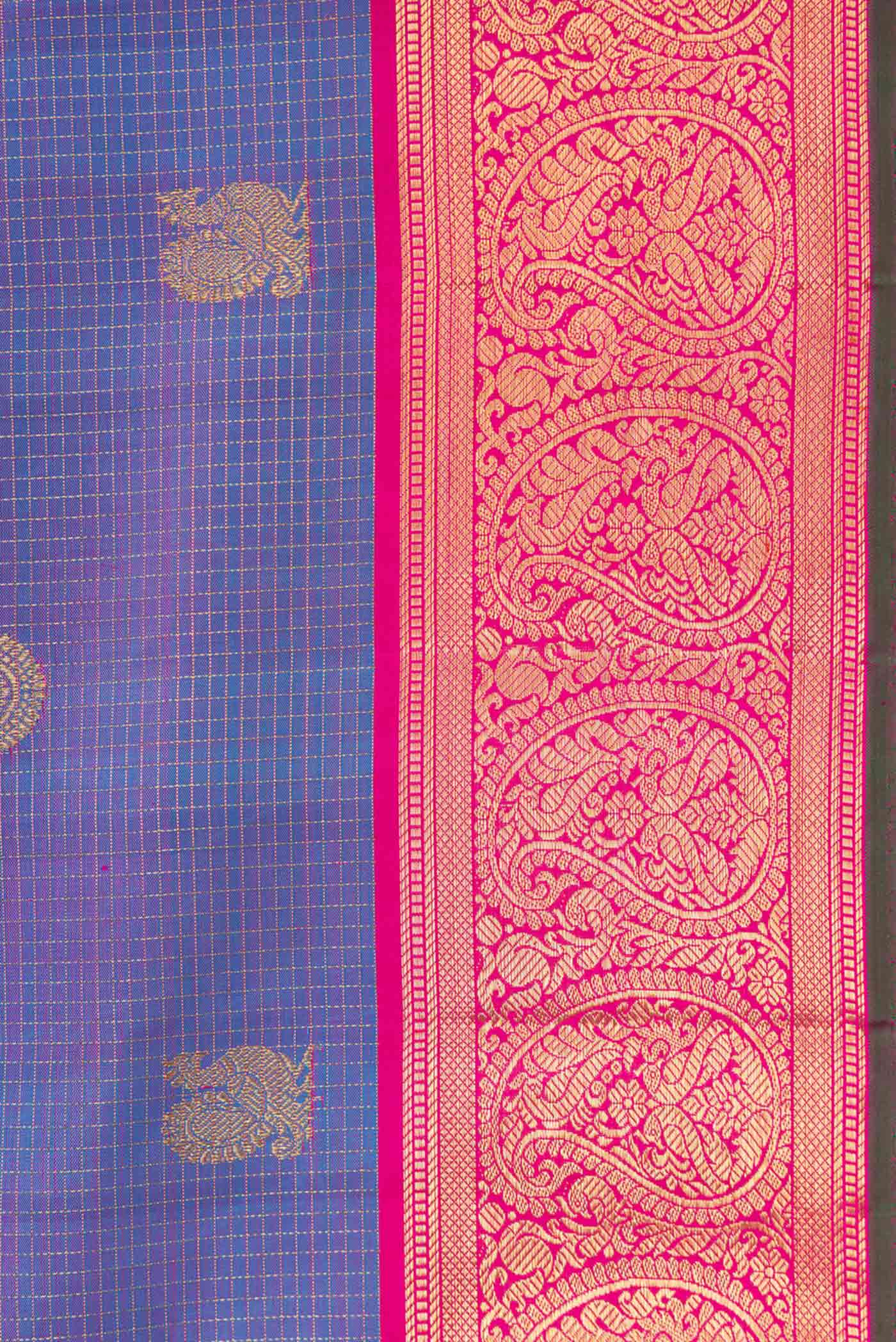 Pure Silk Pure Zari Lavender Dual Tone Kanjivaram Saree - Image 3
