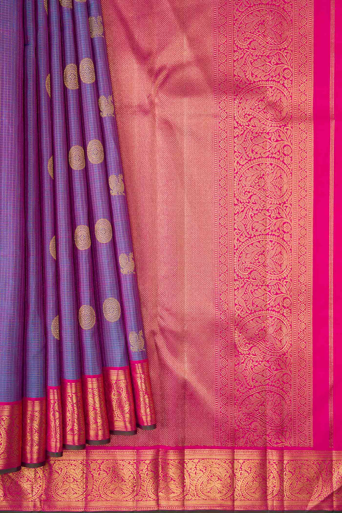 Pure Silk Pure Zari Lavender Dual Tone Kanjivaram Saree - Image 4