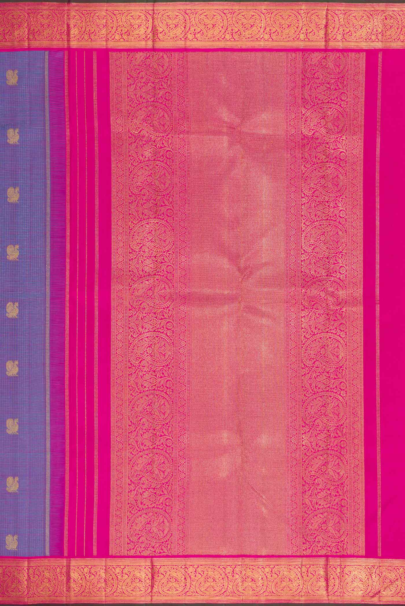 Pure Silk Pure Zari Lavender Dual Tone Kanjivaram Saree - Image 7