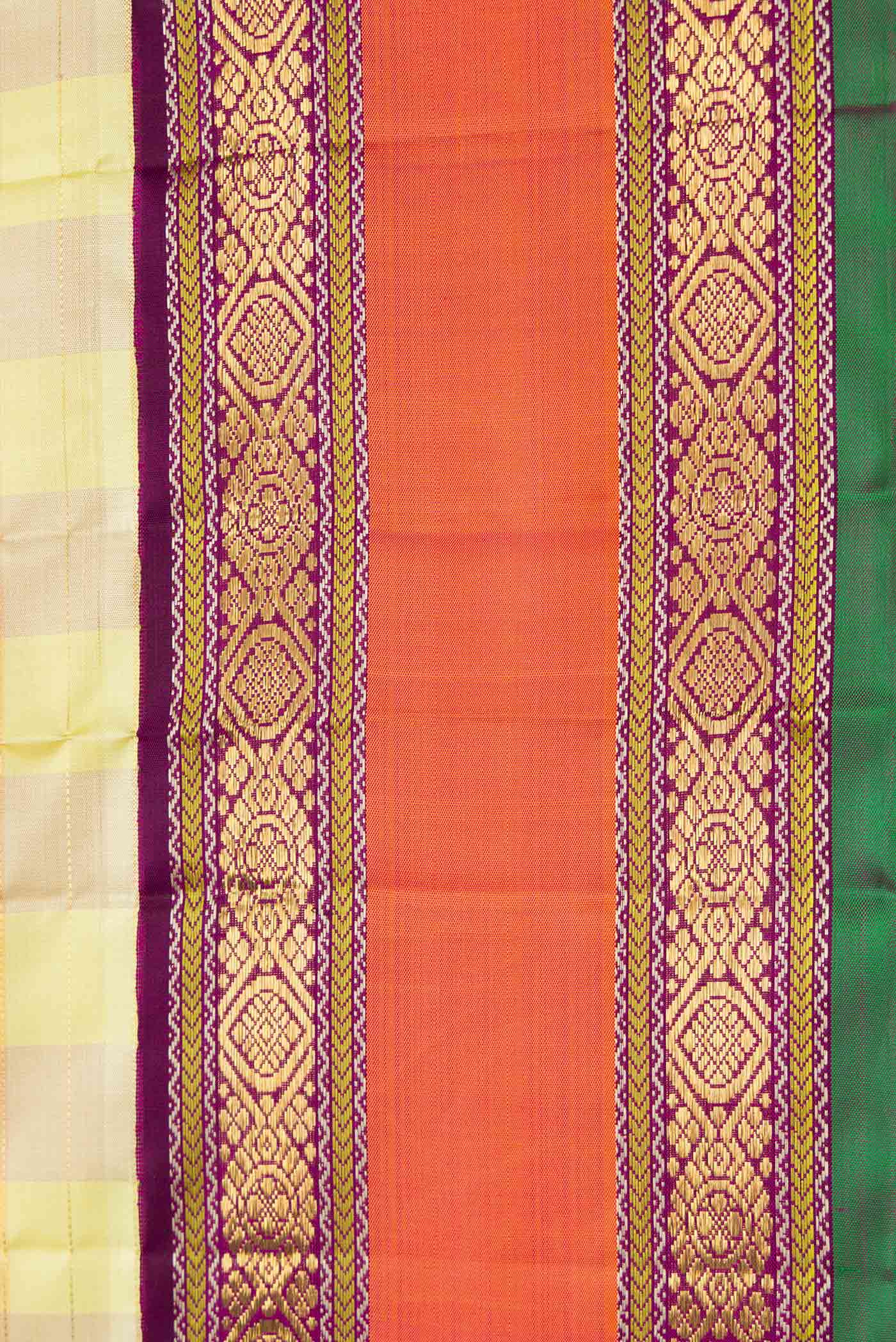 Pure Silk Pure Zari Lemon Yellow and Mustard Color Kanjivaram Saree - Image 3