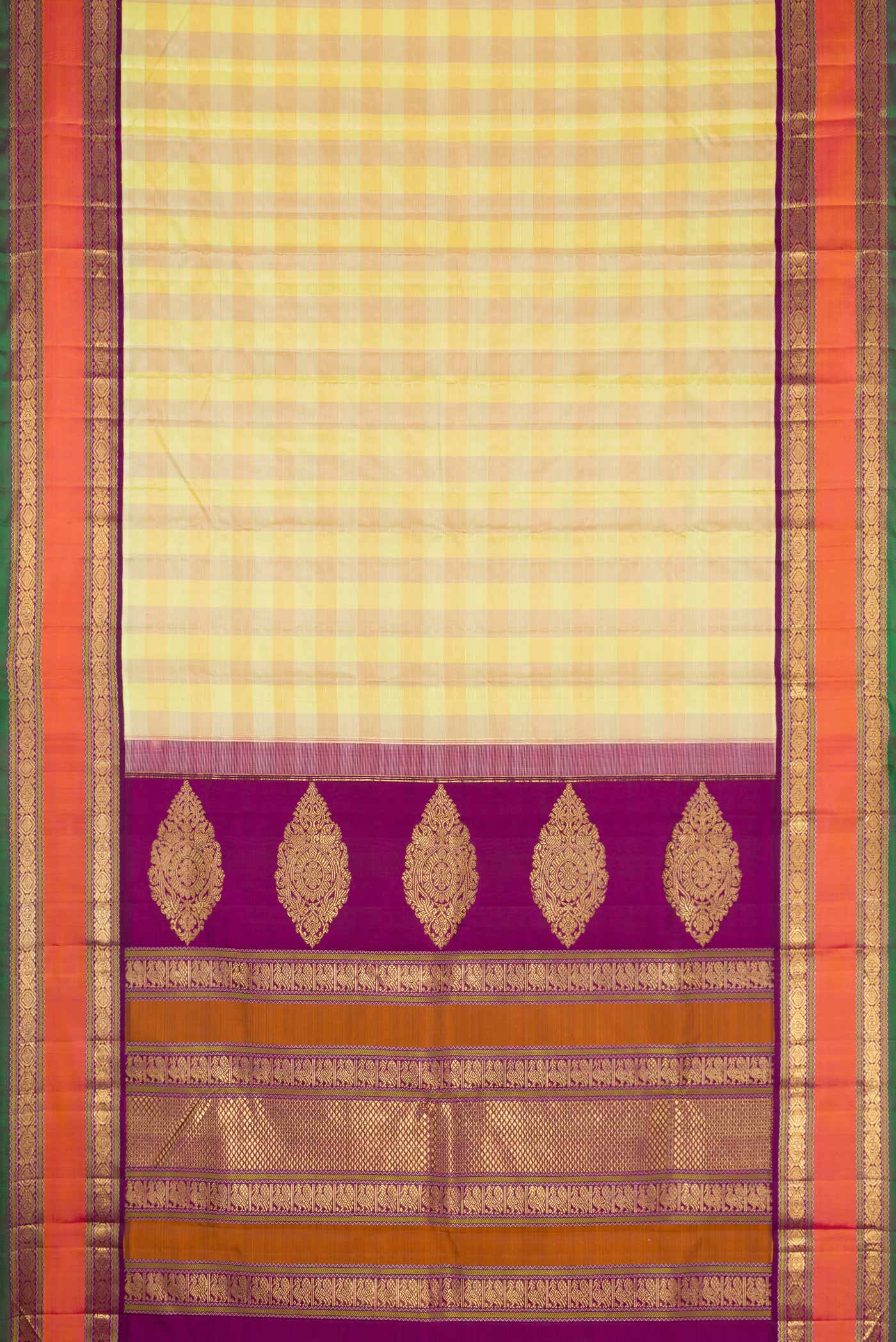 Pure Silk Pure Zari Lemon Yellow and Mustard Color Kanjivaram Saree - Image 6