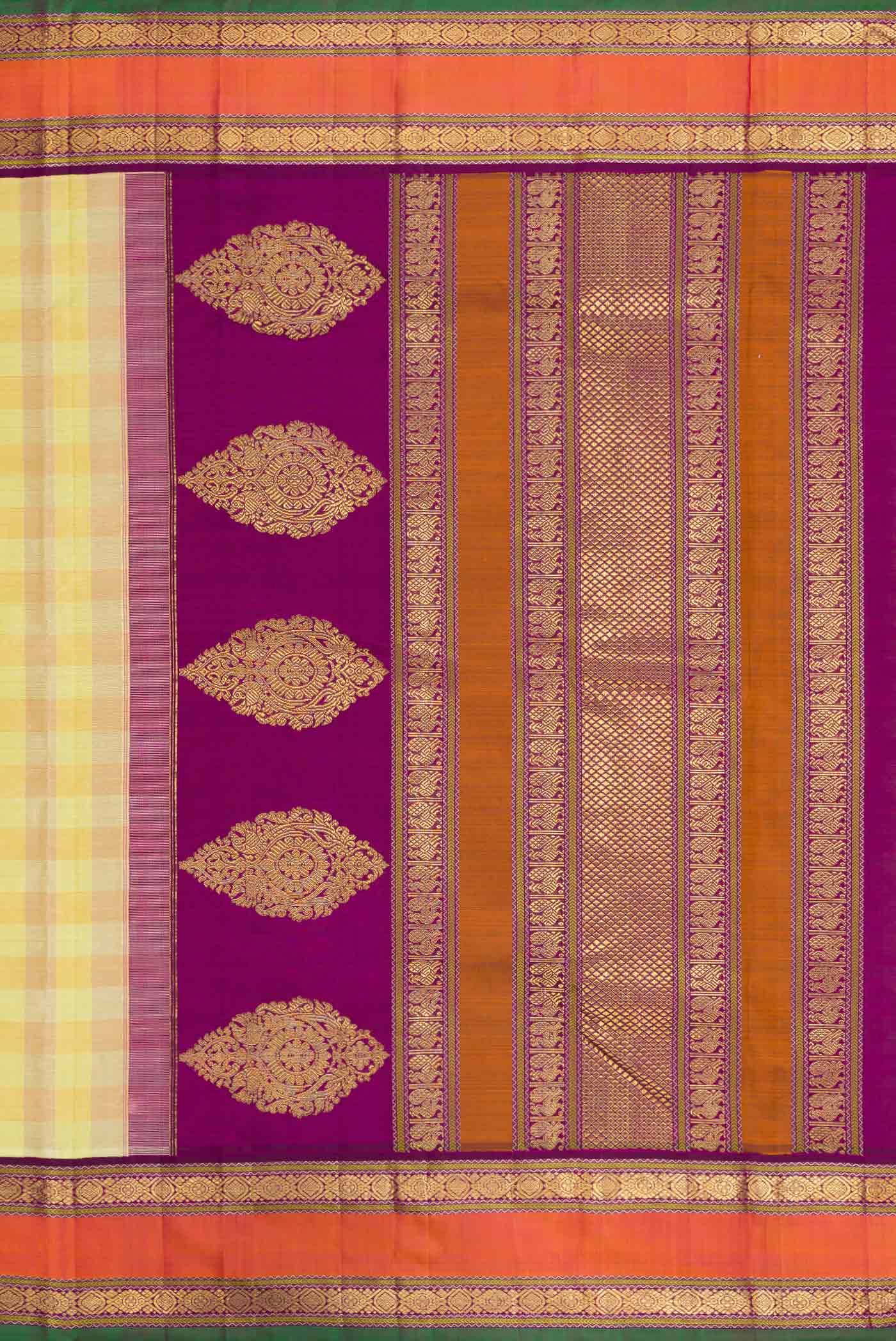 Pure Silk Pure Zari Lemon Yellow and Mustard Color Kanjivaram Saree - Image 7