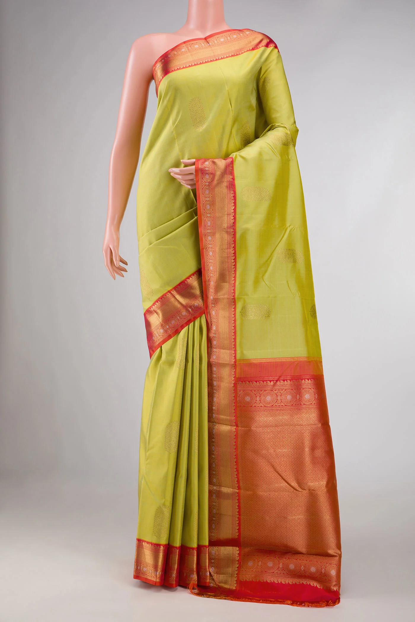 Pure Silk Pure Zari Lemon Yellow Dual Tone Kanchipuram Saree
