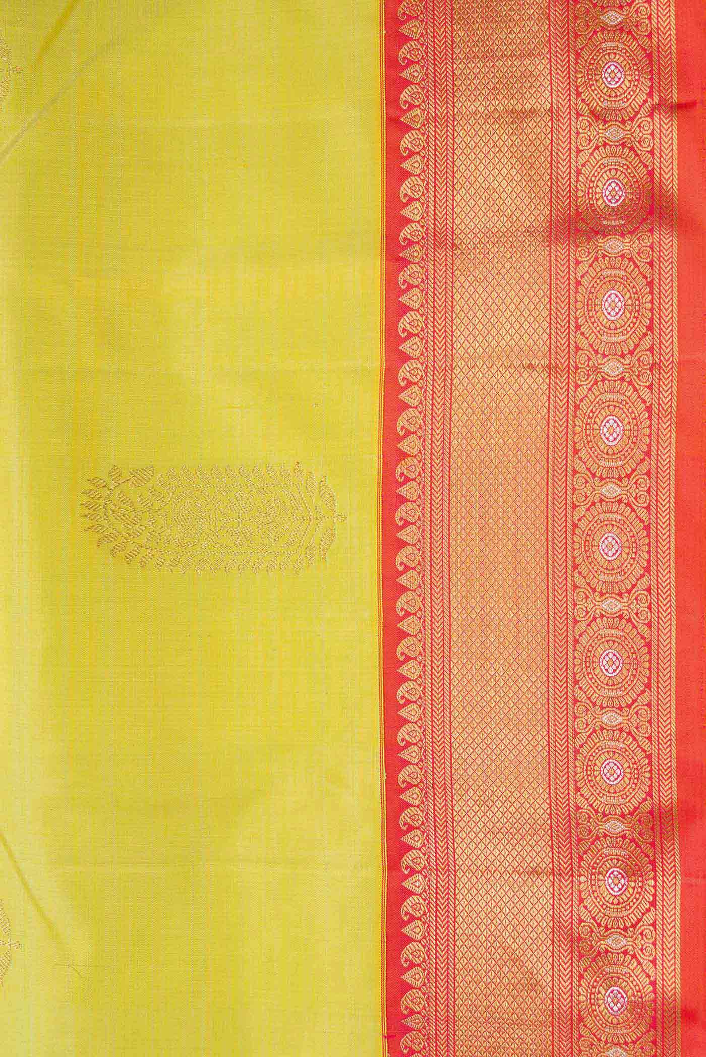 Pure Silk Pure Zari Lemon Yellow Dual Tone Kanchipuram Saree - Image 3