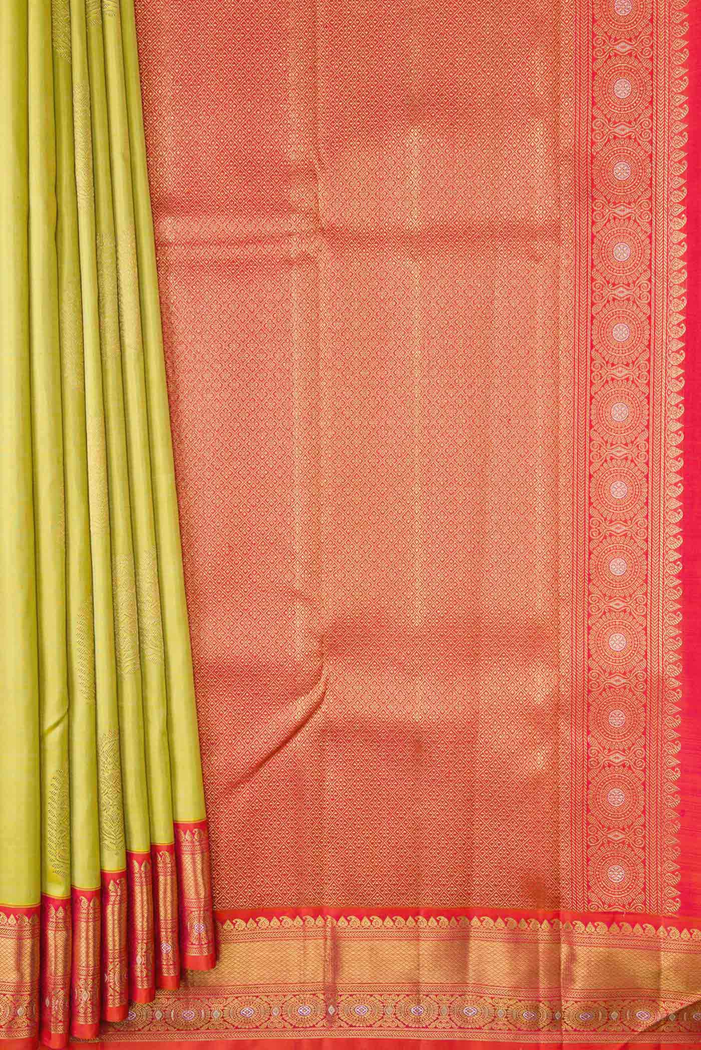 Pure Silk Pure Zari Lemon Yellow Dual Tone Kanchipuram Saree - Image 4