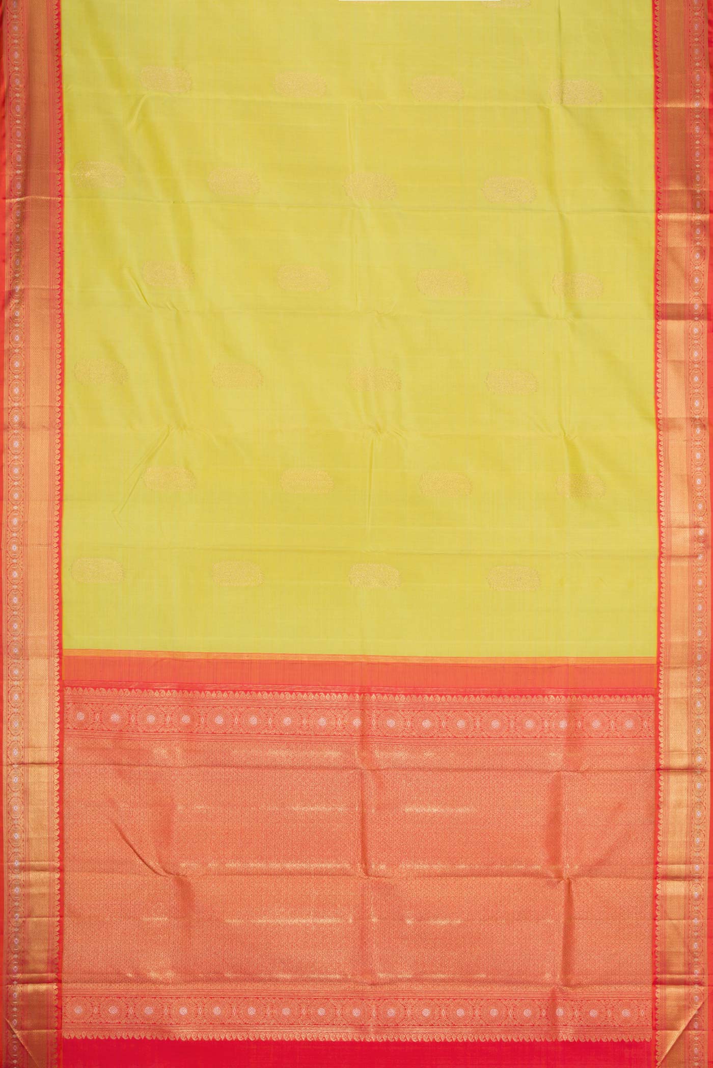 Pure Silk Pure Zari Lemon Yellow Dual Tone Kanchipuram Saree - Image 6