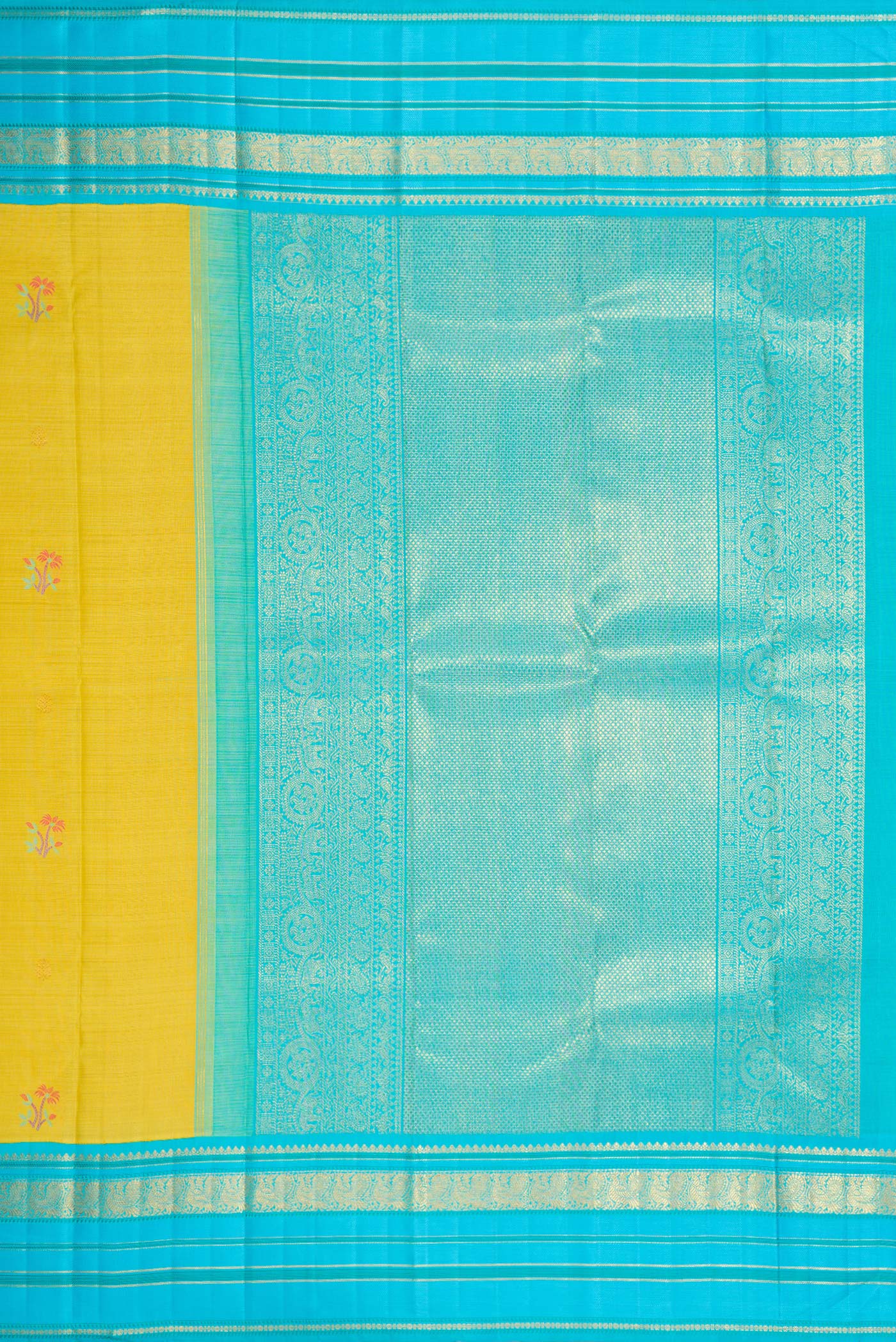 Pure Silk Pure Zari Lemon Yellow Dual Tone Kanchipuram Saree - Image 7