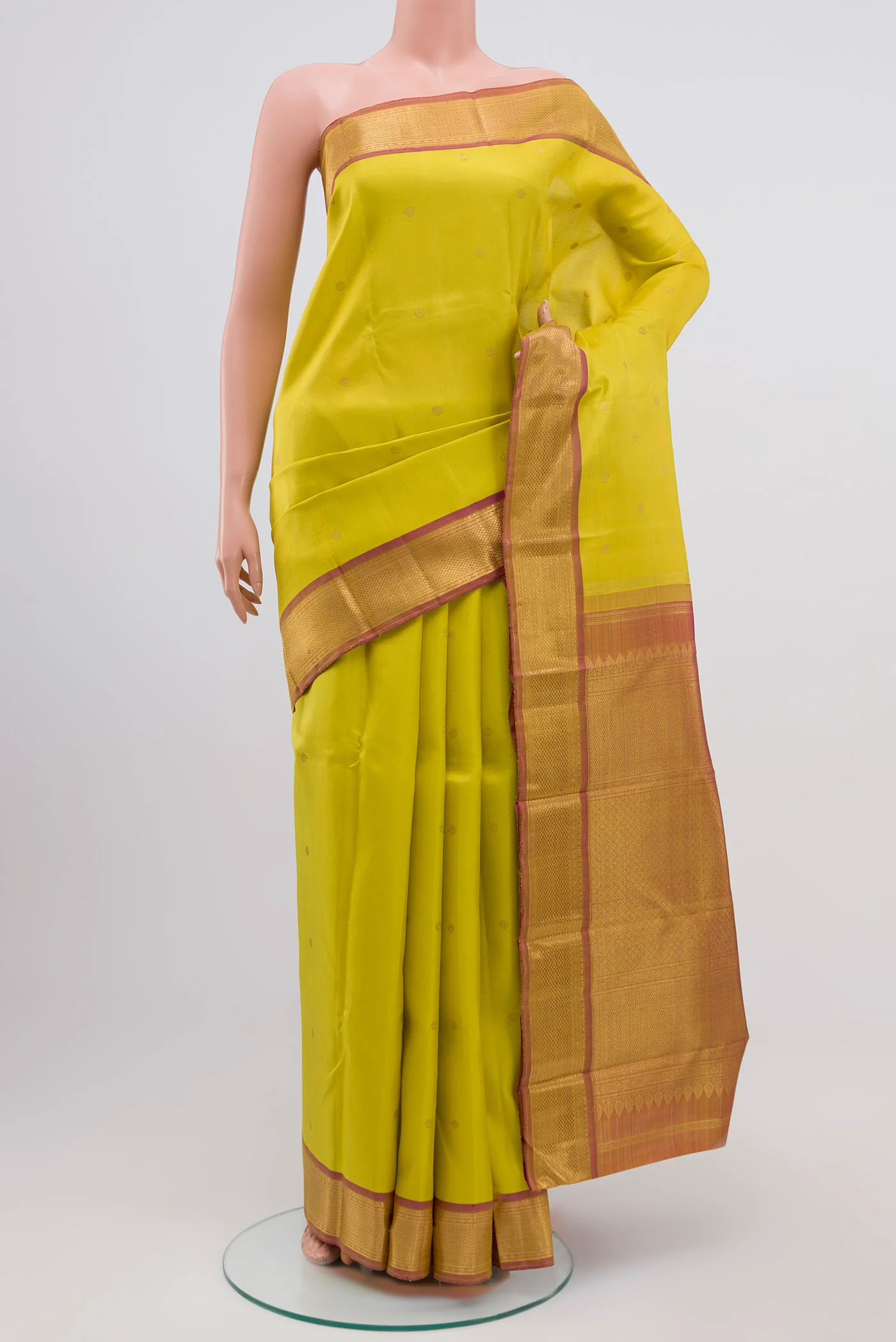 Pure Silk Pure Zari Lemon Yellow Kanjivaram Saree