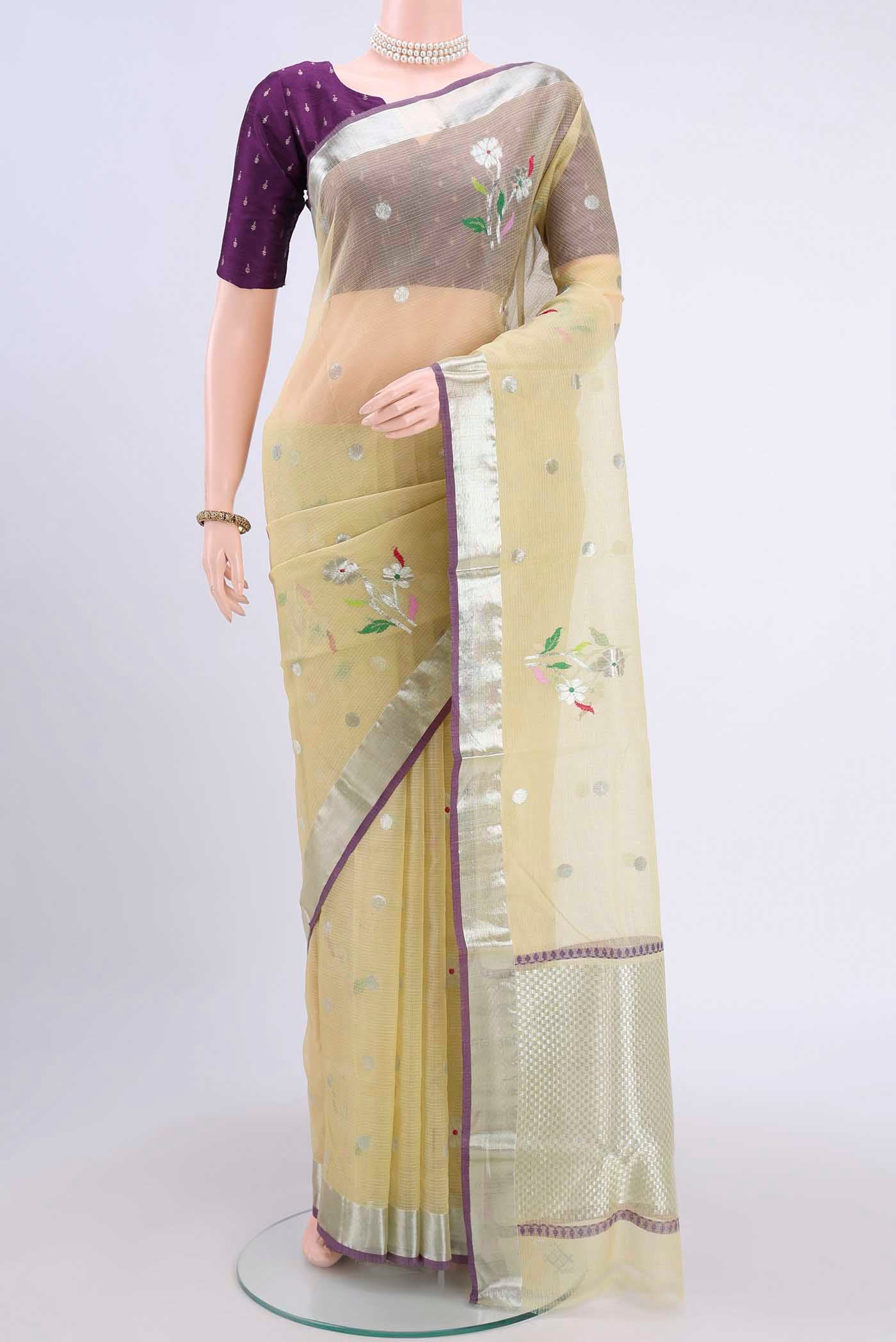 Pure Silk Pure Zari Lemon Yellow Kota Saree