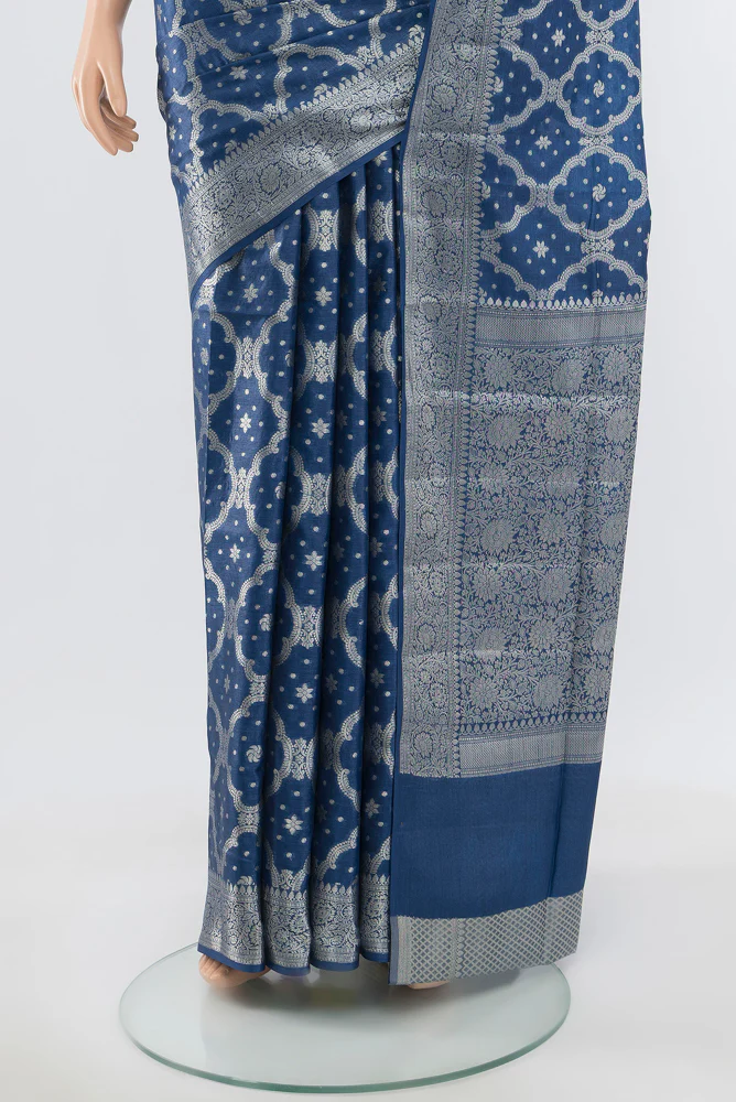 Blue Banarasi Tussar Silk Saree - Image 3