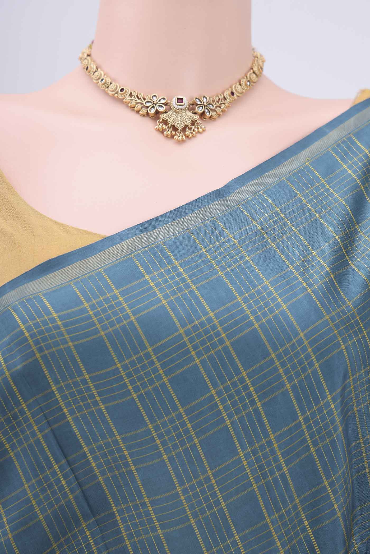 Pure Silk Pure Zari Light Blue Kanjivaram Saree - Image 2