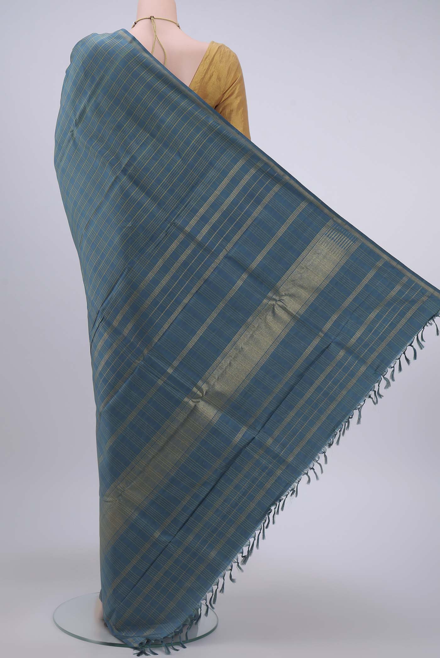 Pure Silk Pure Zari Light Blue Kanjivaram Saree - Image 3