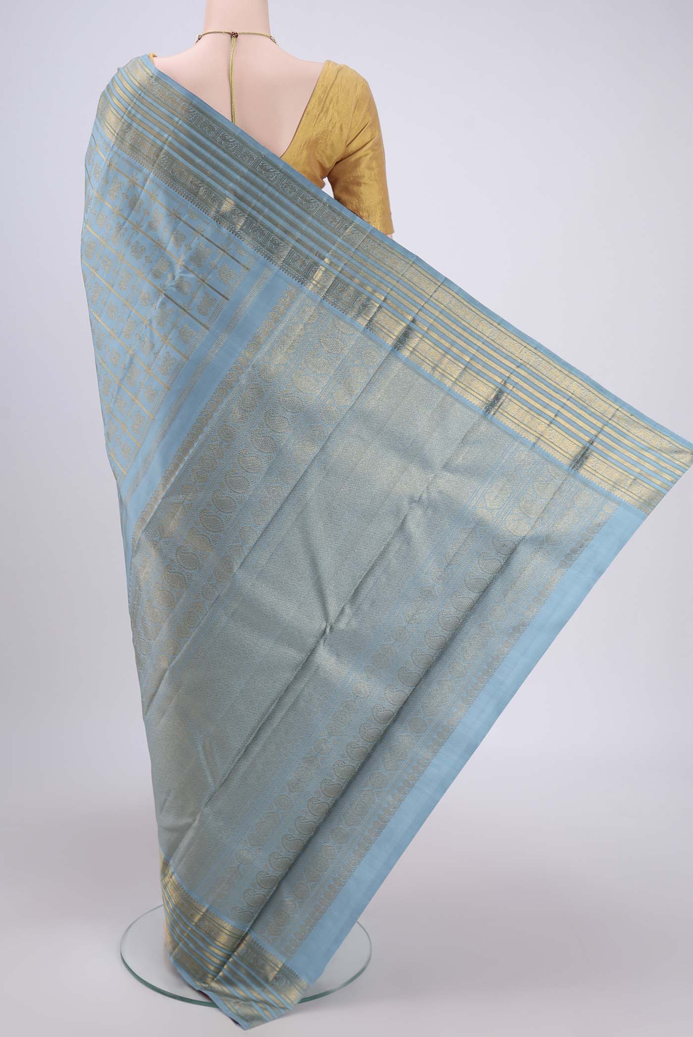 Maya Blue Kanchipuram Silk Saree - Image 3
