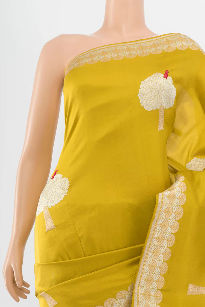 Yellow Banarasi Silk Saree - Image 3