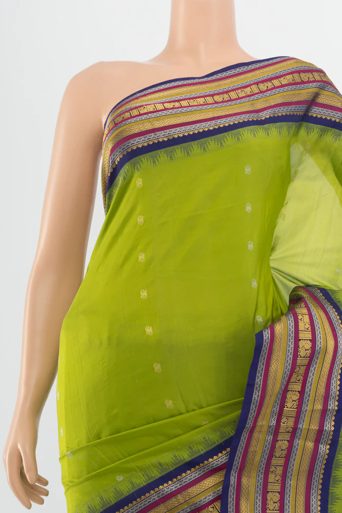 Parrot Green Bangalore Silk - kadyal Saree - Image 2