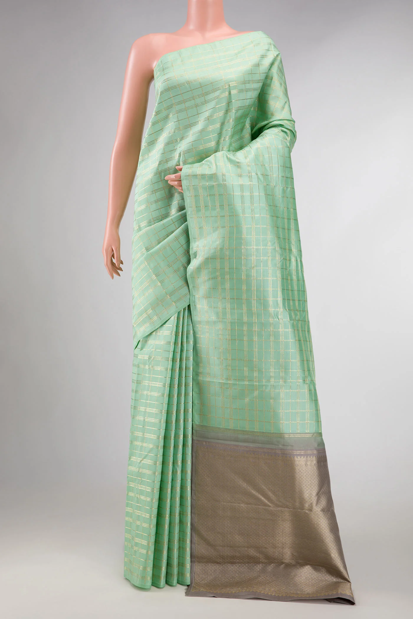 Pure Silk Pure Zari Light Green Dual Tone Kanjivaram Saree