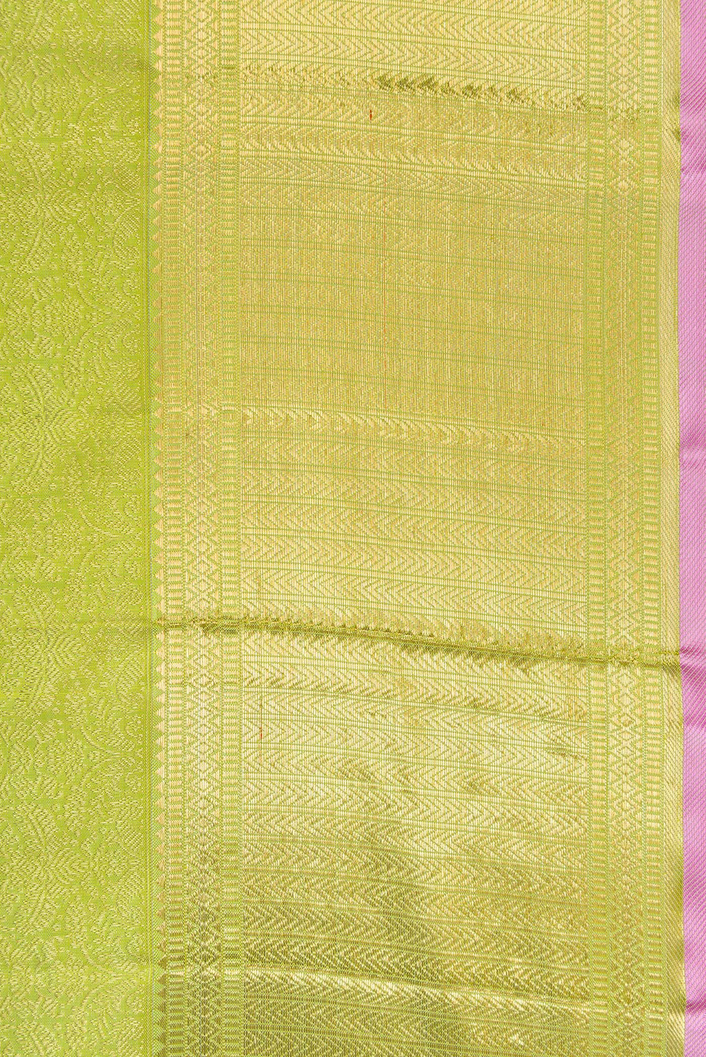 Pure Silk Pure Zari Light Green Kanjivaram Saree - Image 3