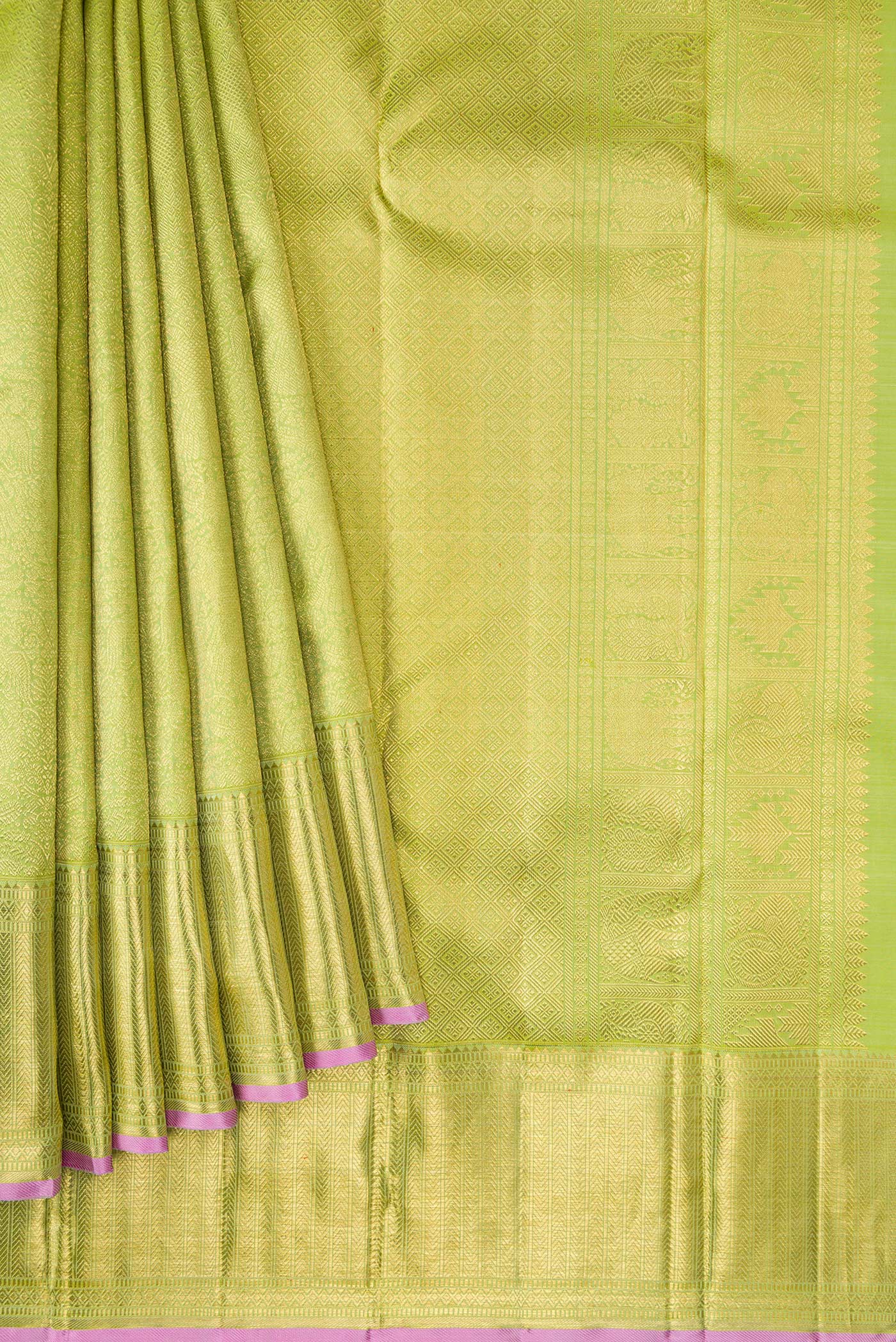 Pure Silk Pure Zari Light Green Kanjivaram Saree - Image 4