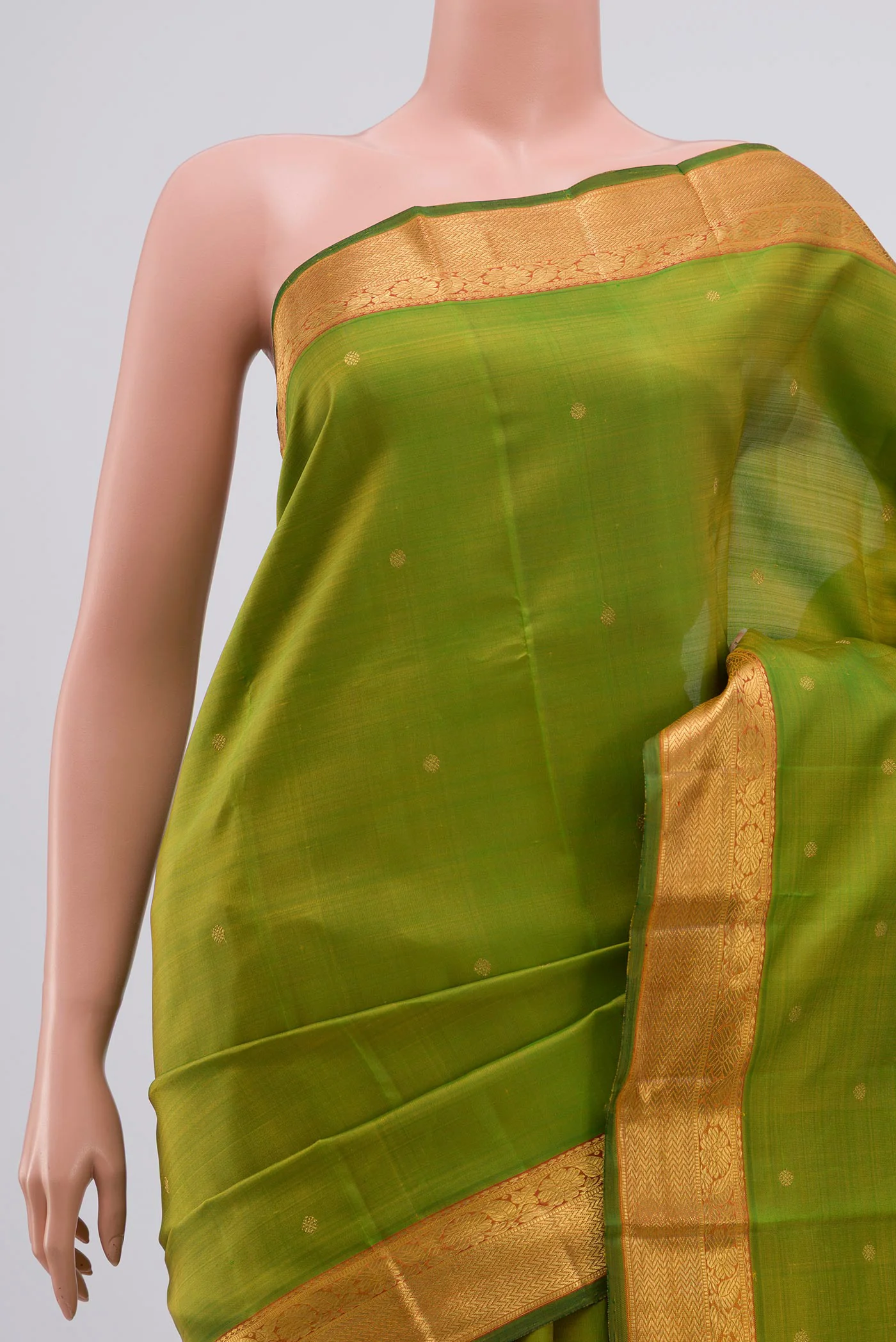 Pure Silk Pure Zari Green Kanjivaram Saree - Image 2