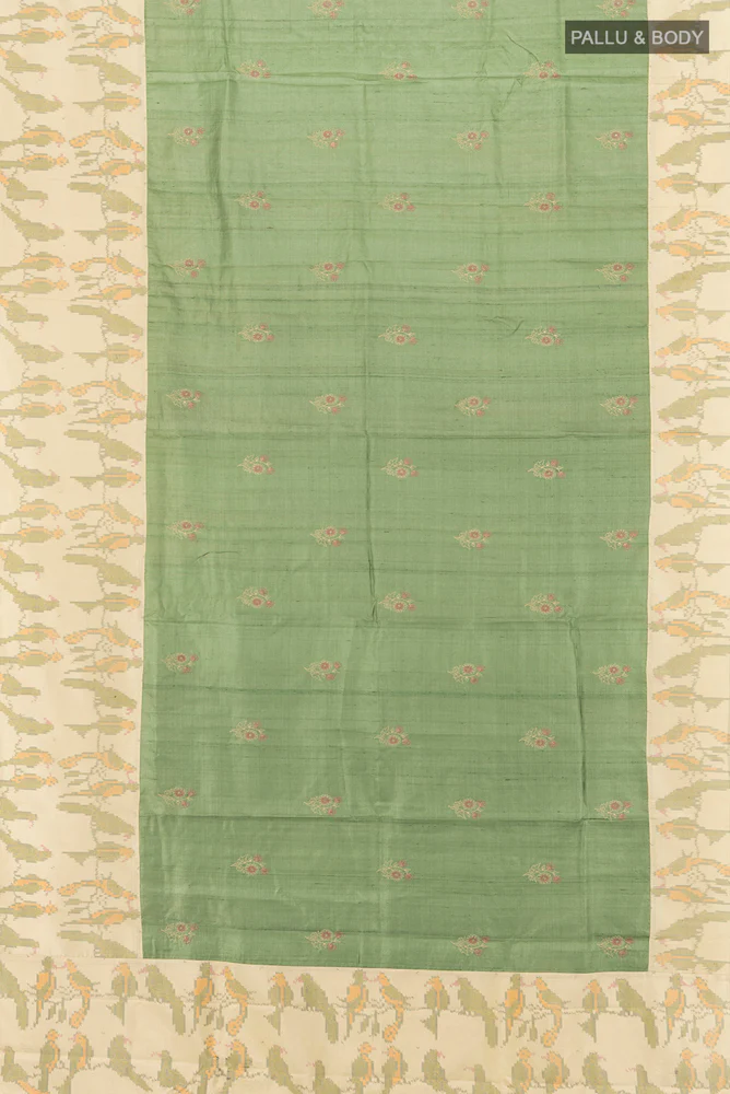 Sage Green Tussar Silk Saree - Image 5