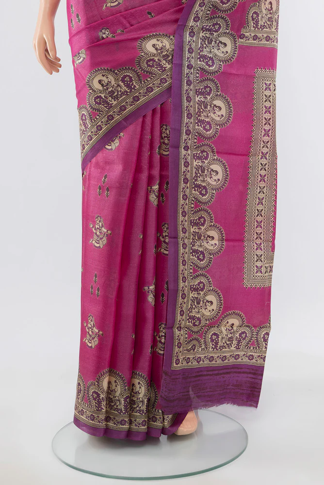 Pink Tussar Silk Saree - Image 3