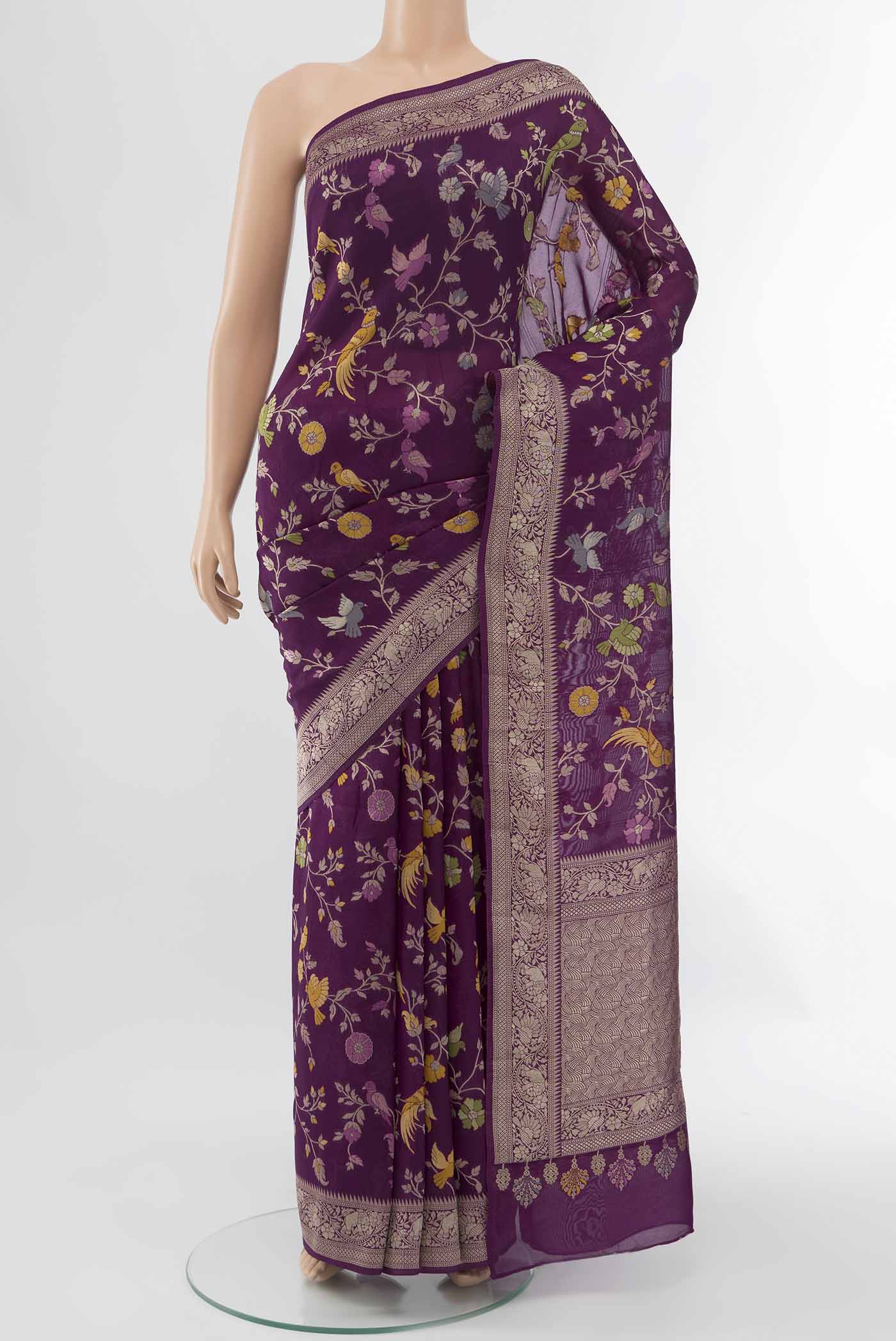 Pure Silk Pure Zari Magenta Banarasi Raw Saree