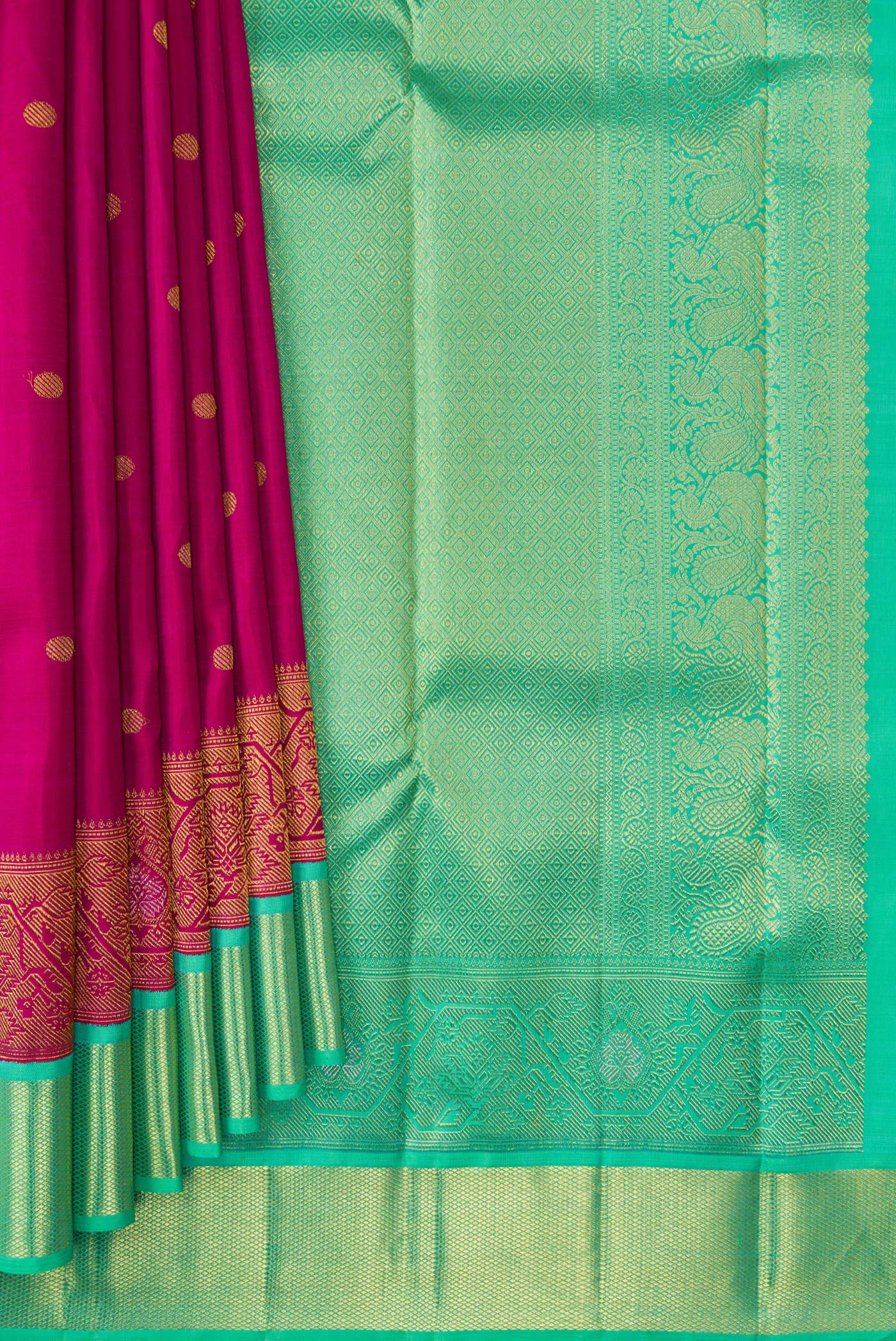Pure Silk Pure Zari Magenta Kanchipuram Saree - Image 4