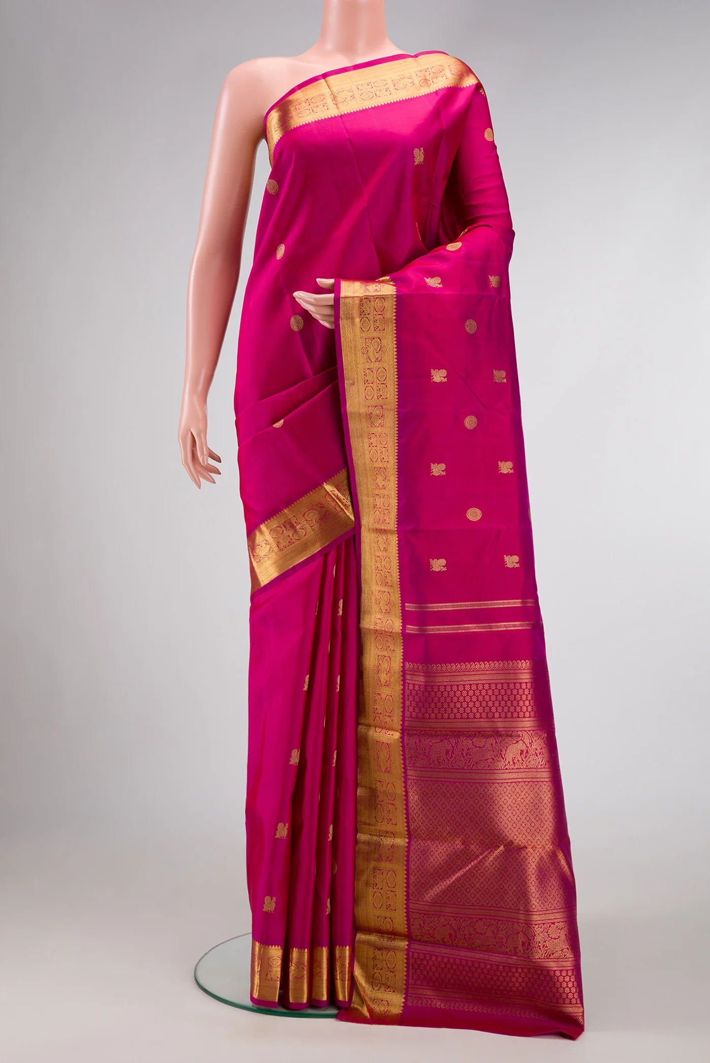 Pure Silk Pure Zari Rani Pink Kanchipuram Saree
