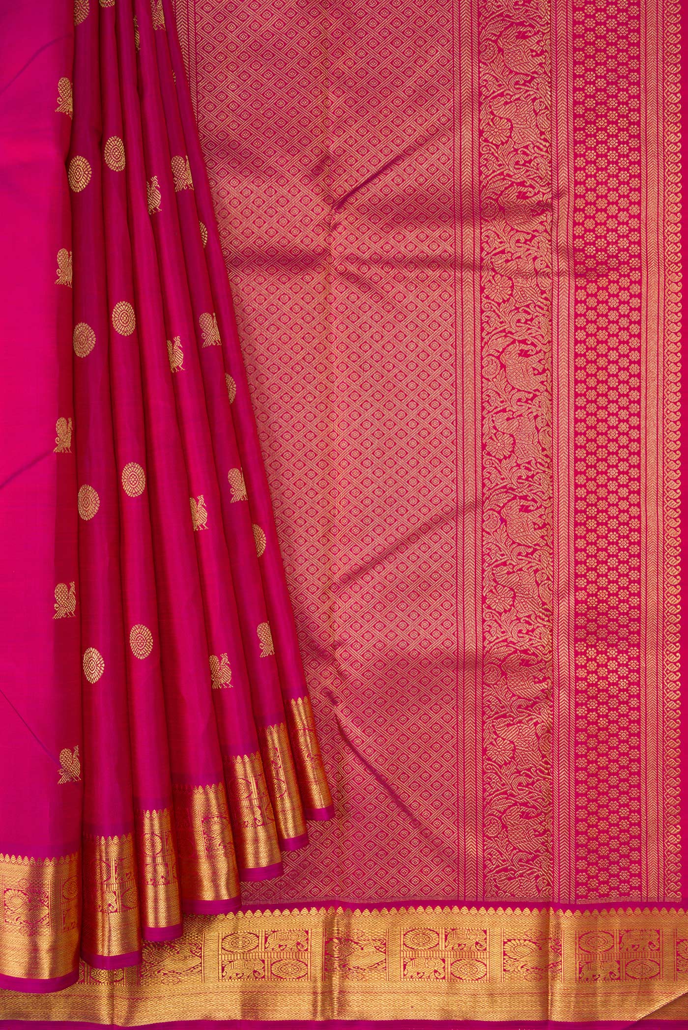 Pure Silk Pure Zari Rani Pink Kanchipuram Saree - Image 4