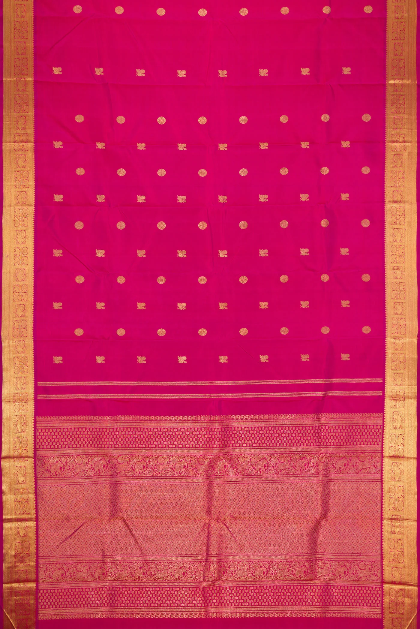 Pure Silk Pure Zari Rani Pink Kanchipuram Saree - Image 6