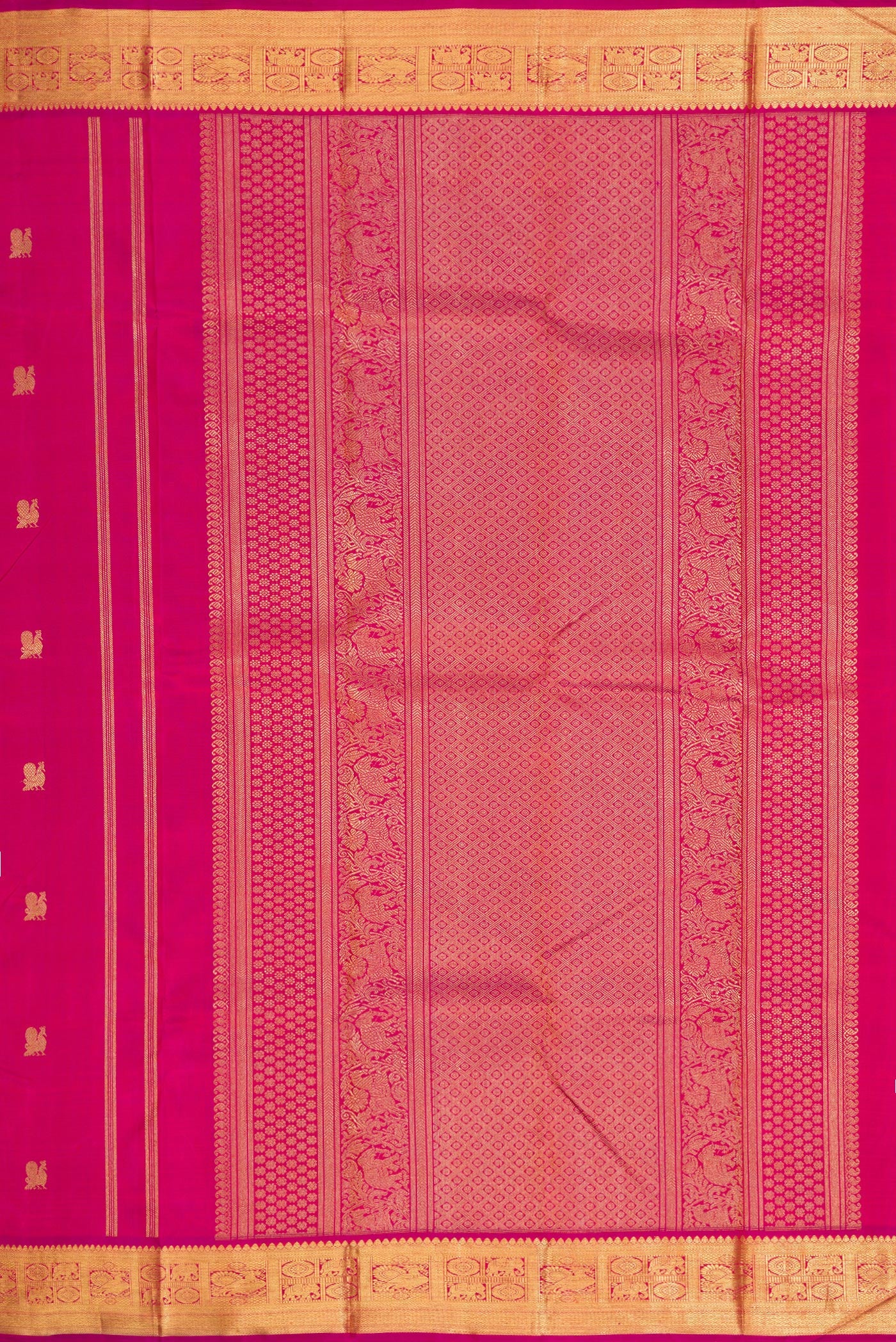 Pure Silk Pure Zari Rani Pink Kanchipuram Saree - Image 7