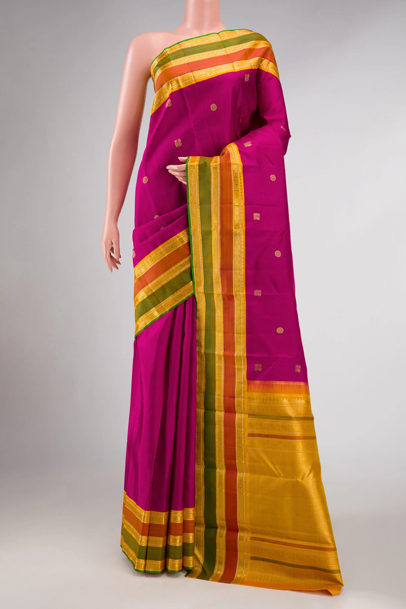 Pure Silk Pure Zari Magenta Dual Tone Kanchipuram Saree