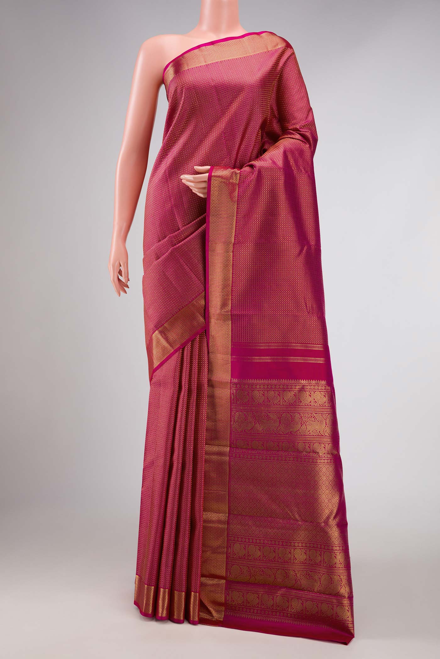 Pure Silk Pure Zari Magenta Dual Tone Kanjivaram Saree