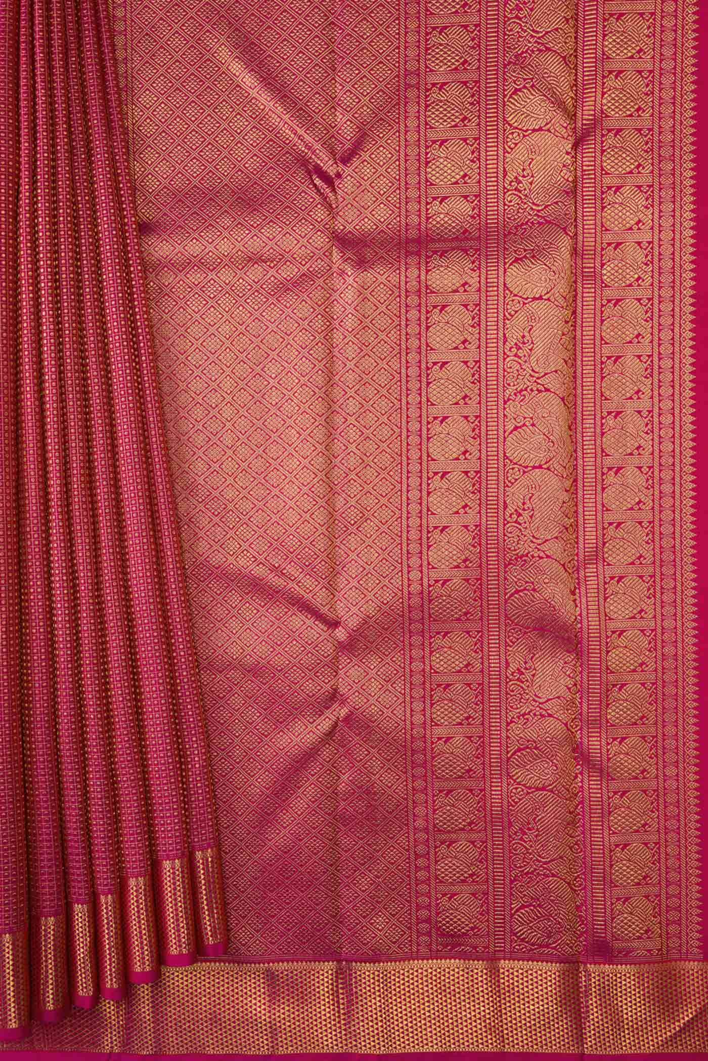 Pure Silk Pure Zari Magenta Dual Tone Kanjivaram Saree - Image 4