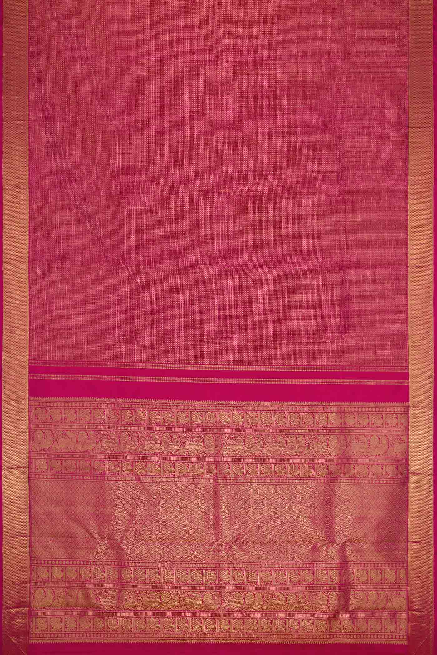 Pure Silk Pure Zari Magenta Dual Tone Kanjivaram Saree - Image 6