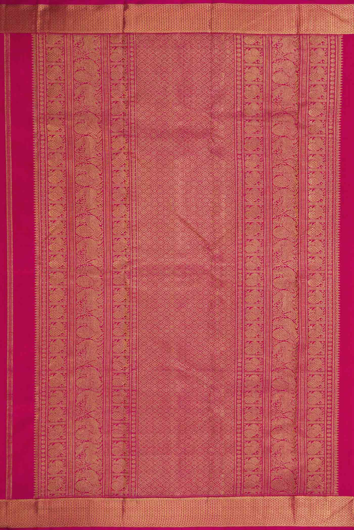 Pure Silk Pure Zari Magenta Dual Tone Kanjivaram Saree - Image 7