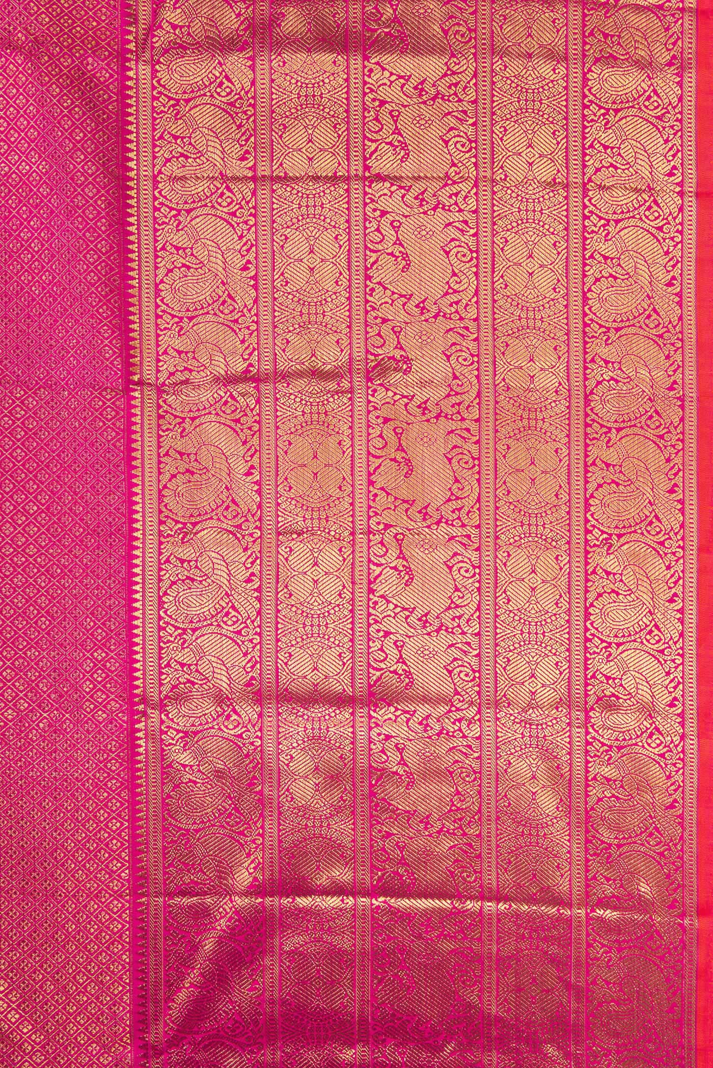 Pure Silk Pure Zari Rani Pink Kanjivaram Saree - Image 3