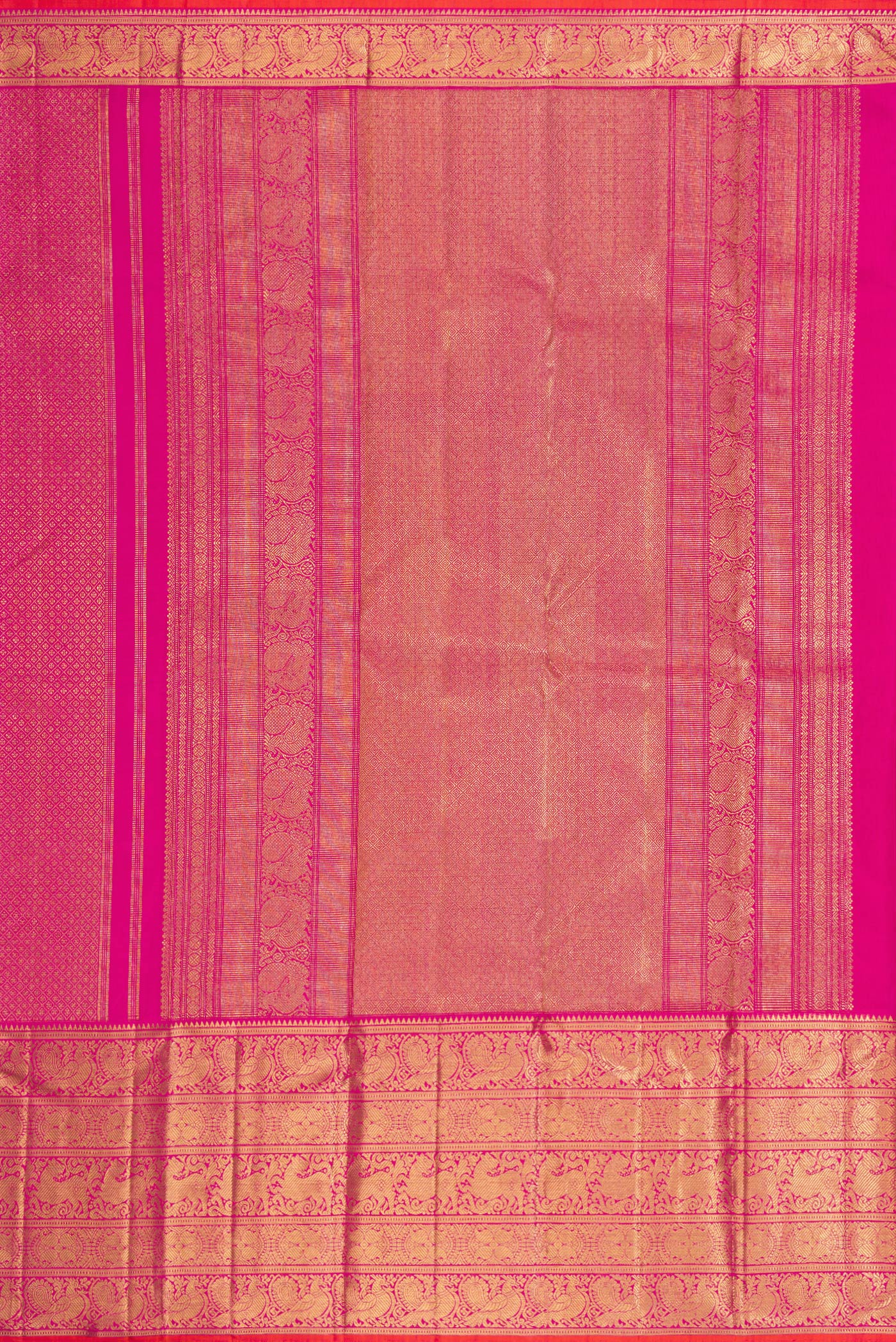 Pure Silk Pure Zari Rani Pink Kanjivaram Saree - Image 7