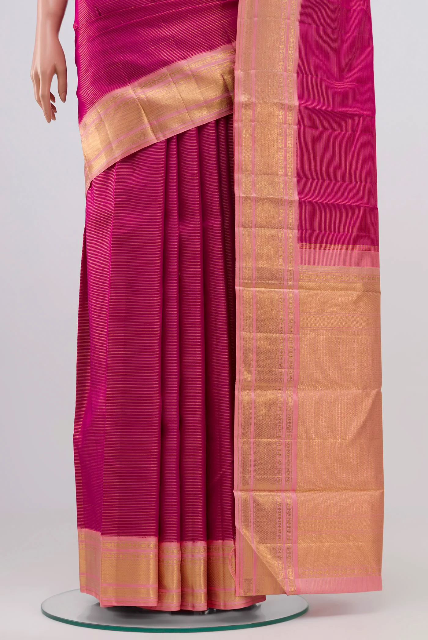 Pure Silk Pure Zari Rani Pink Kanchipuram Saree - Image 3
