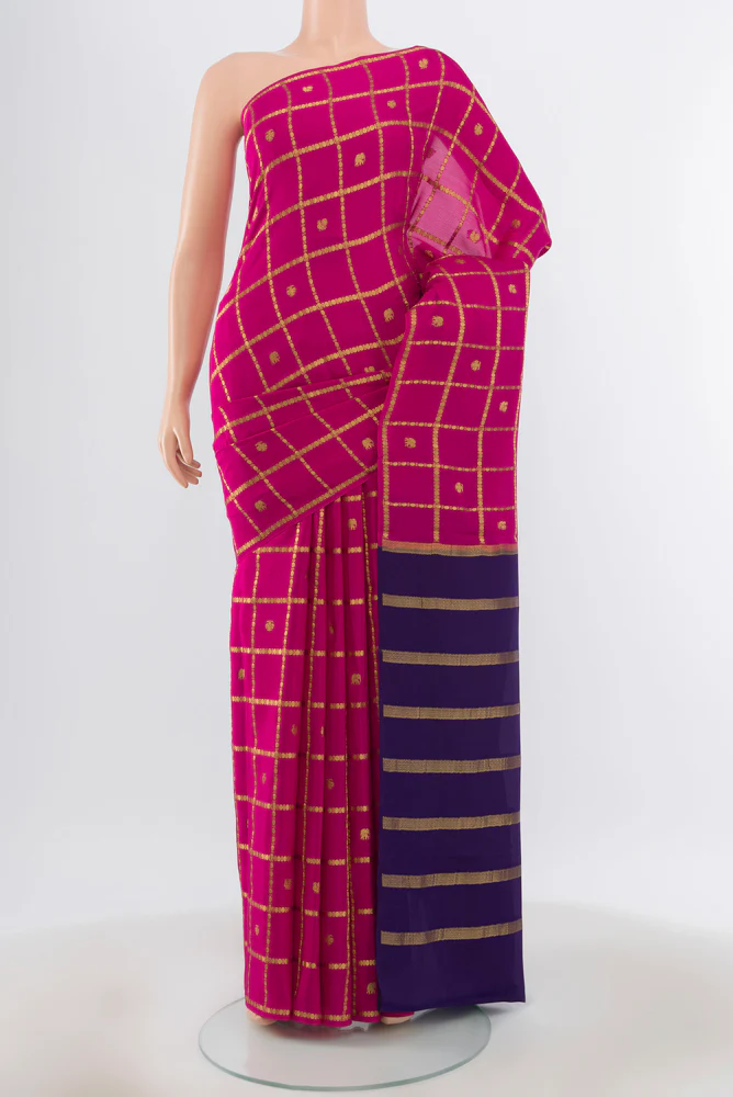 Pure Silk Pure Zari Rani Pink Mysore Crepe Saree