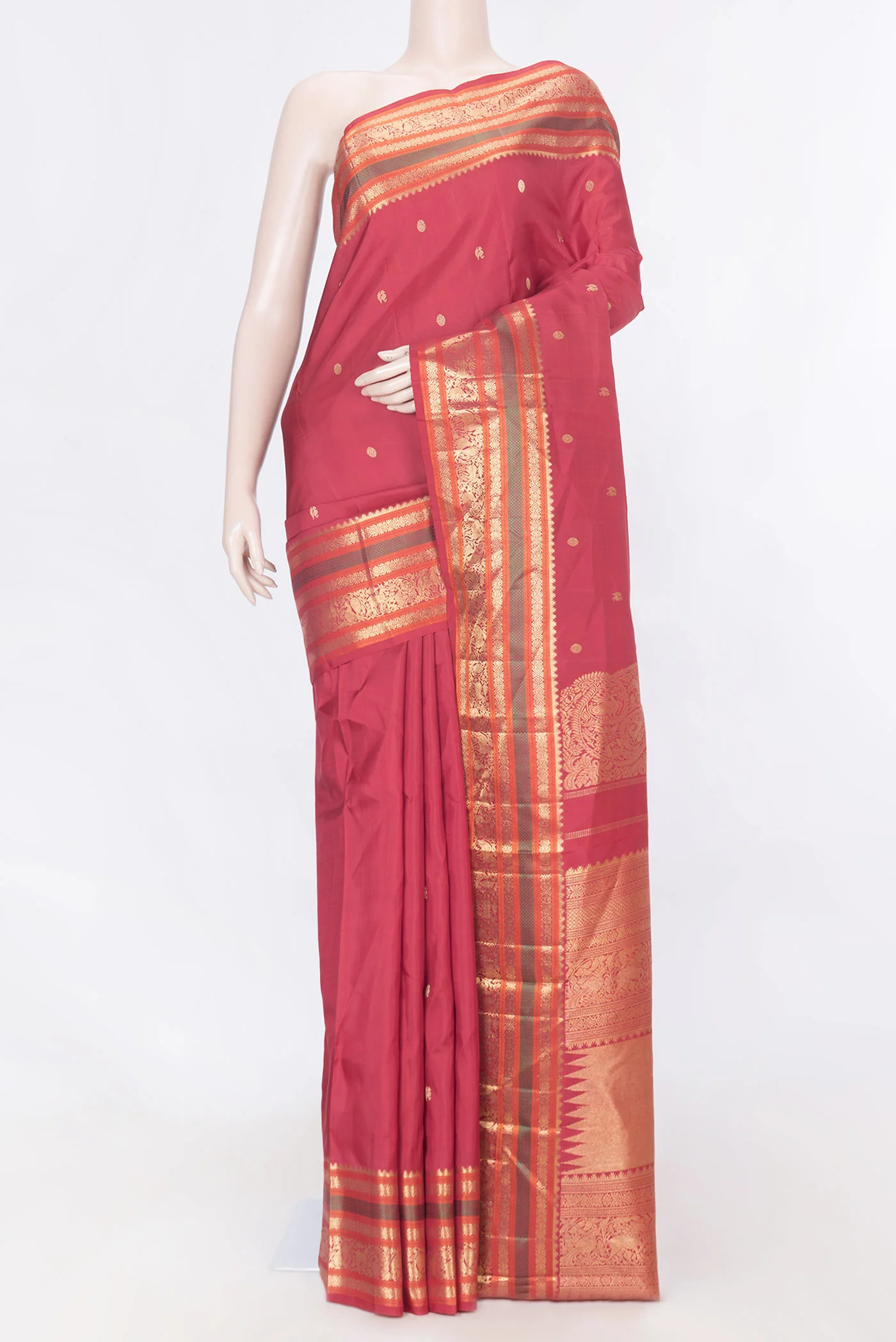 Pure Silk Pure Zari Maroon Dual Tone Kanchipuram Saree