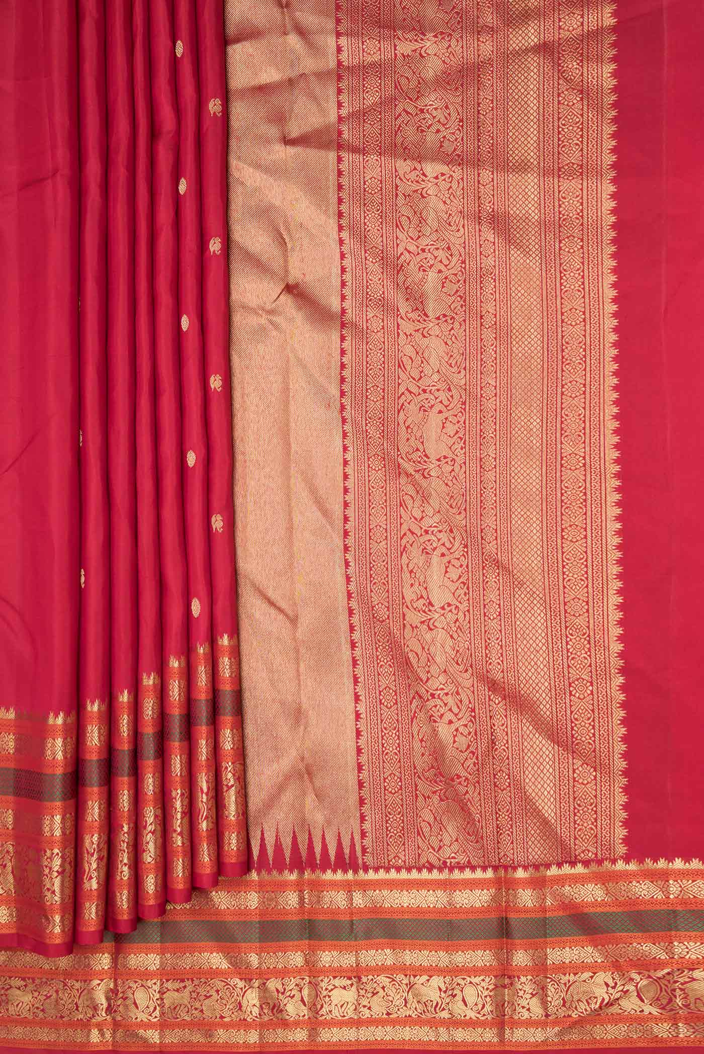 Pure Silk Pure Zari Maroon Dual Tone Kanchipuram Saree - Image 4