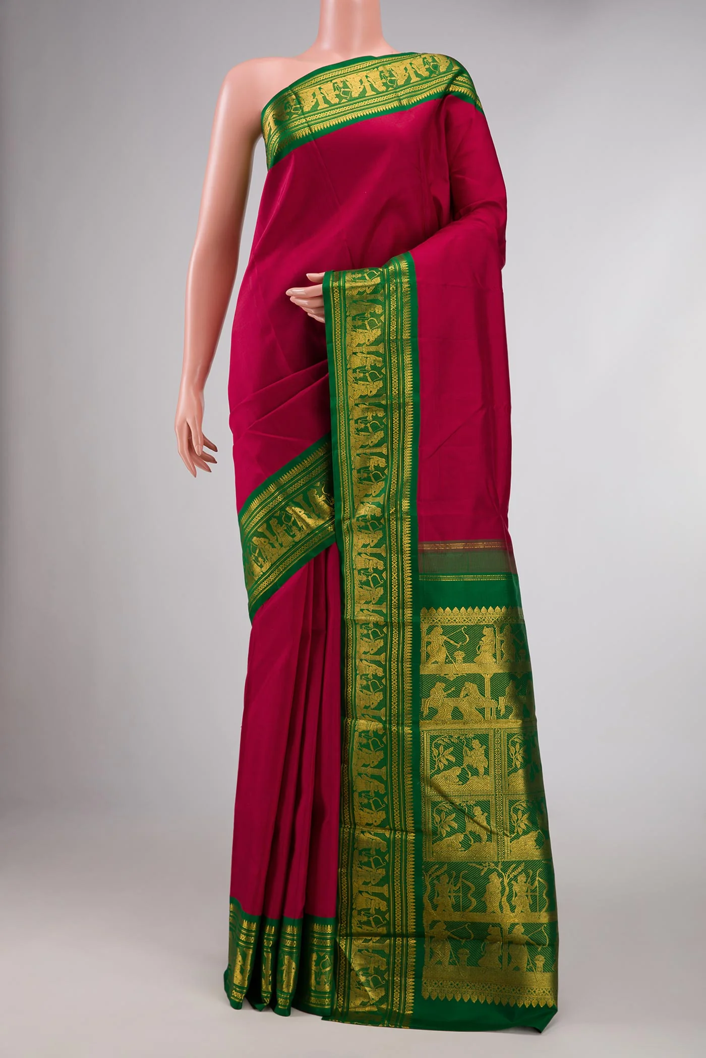 Pure Silk Pure Zari Maroon Dual Tone Kanjivaram Saree