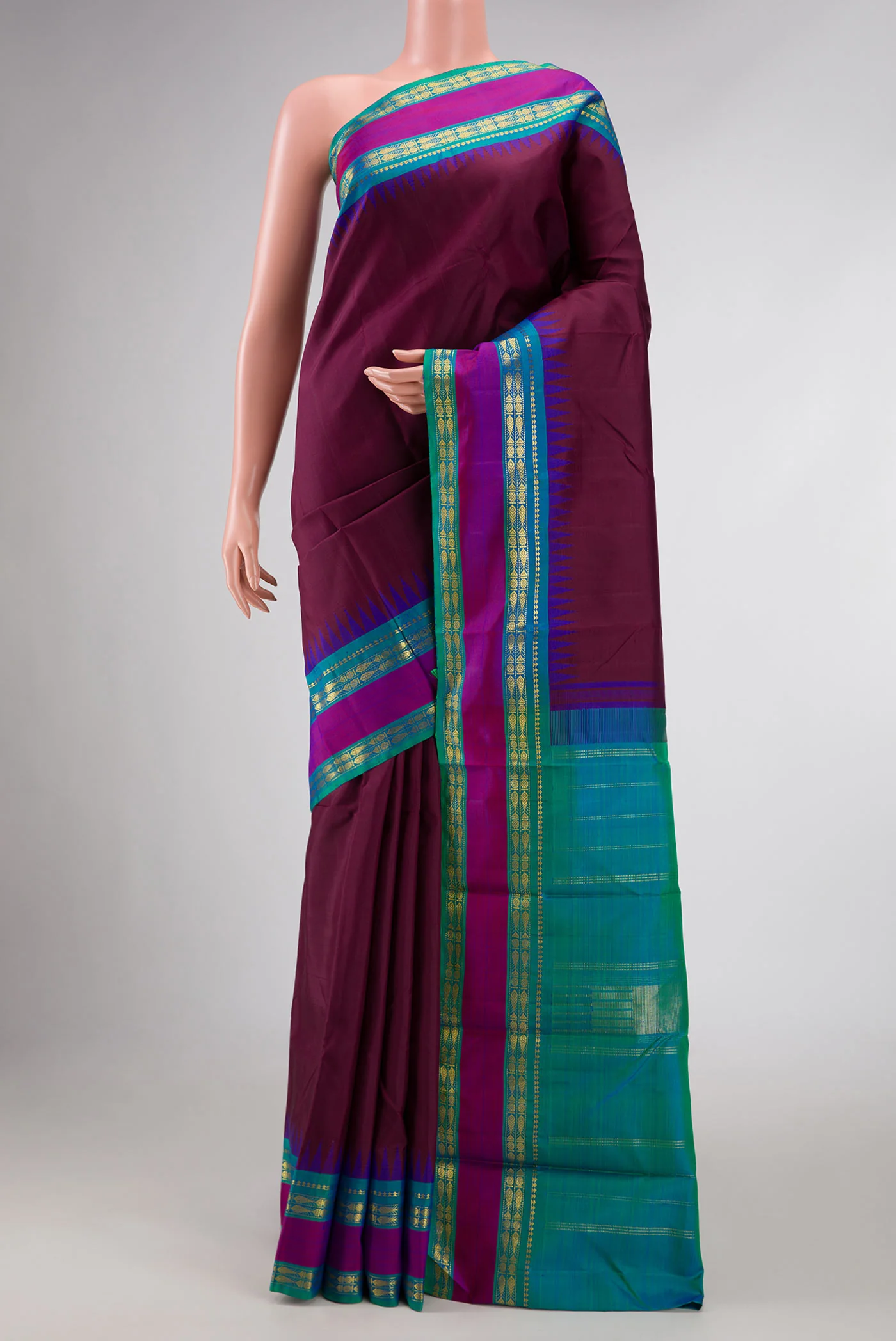 Pure Silk Pure Zari Maroon Dual Tone Kanjivaram Saree
