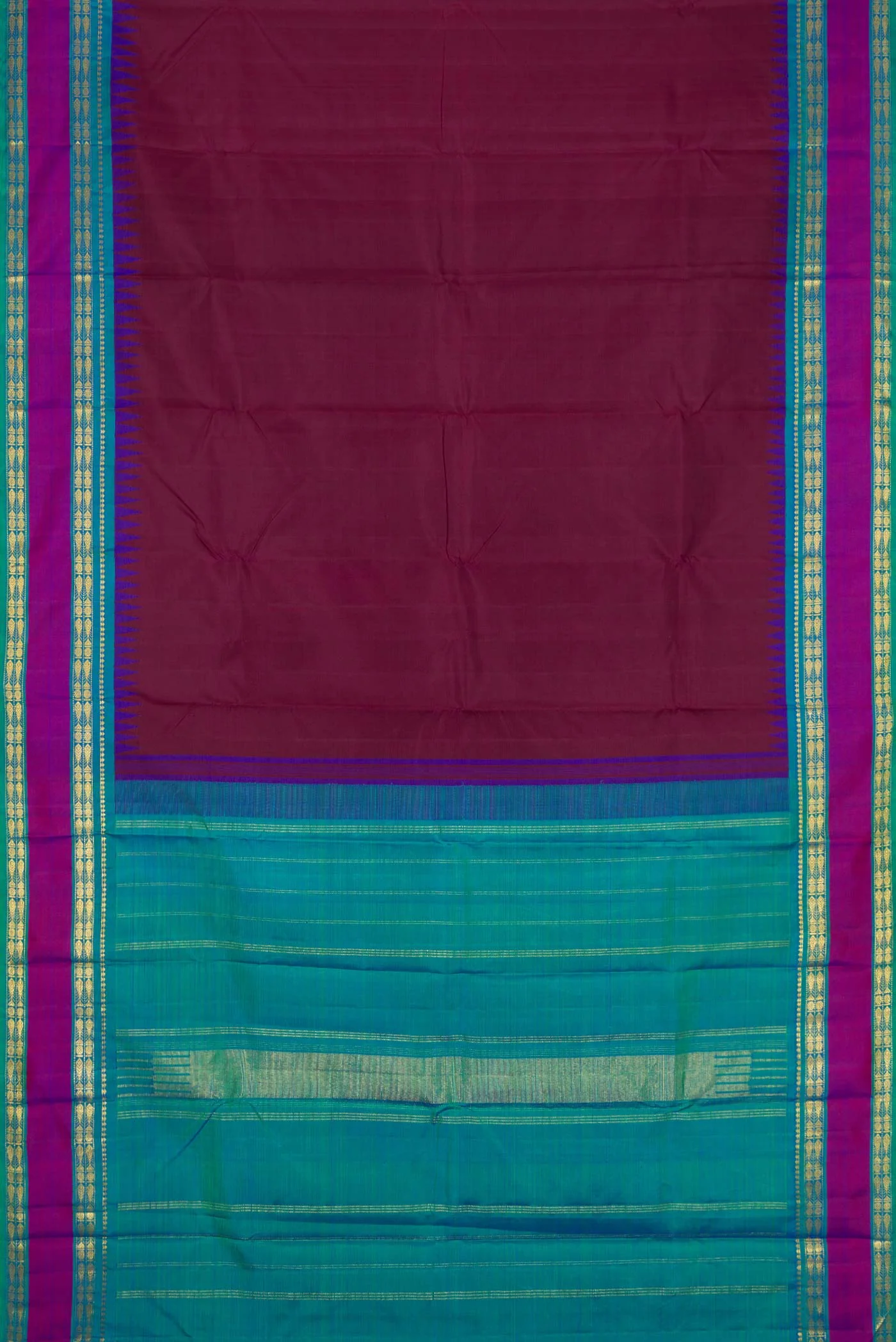 Pure Silk Pure Zari Maroon Dual Tone Kanjivaram Saree - Image 6